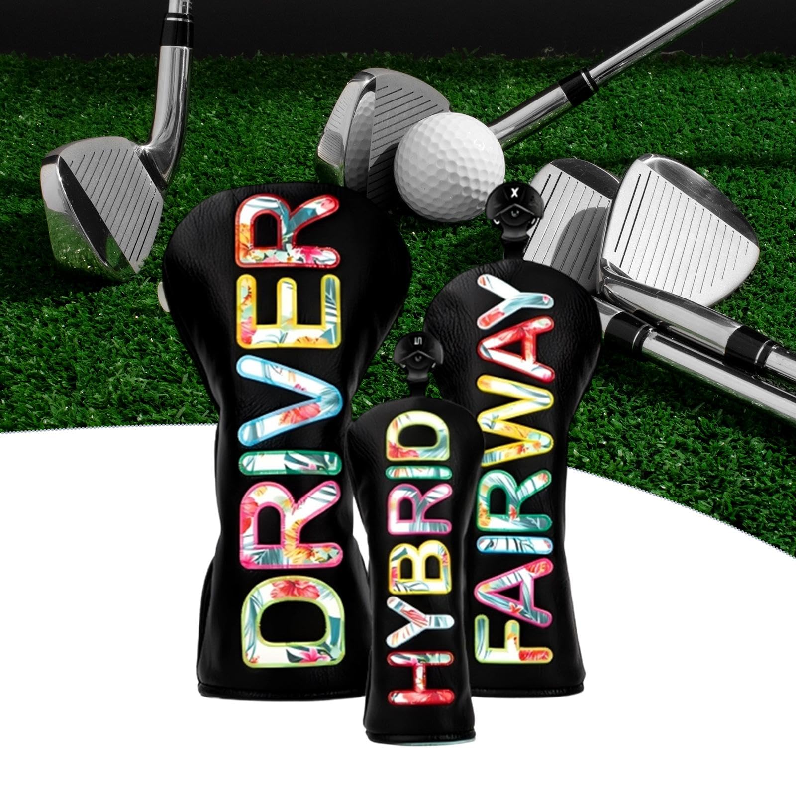Set di 3 Coperture per Legni Da Golf in Pelle PU, Morbide Coperture per Le Teste Dei Bastoni Da Golf