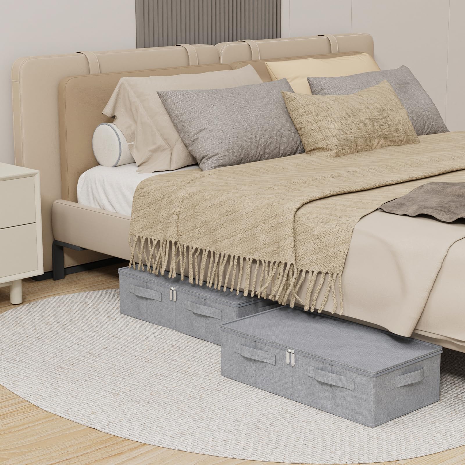 ENUMAIL 2 Pezzi Sotto la Contenitore Portaoggetti del Letto, Scatole di Stoccaggio Pieghevole, Organizer Armadio, Utilizzato per Riporre Vestiti e Scarpe, 60×30×15cm, Grigio