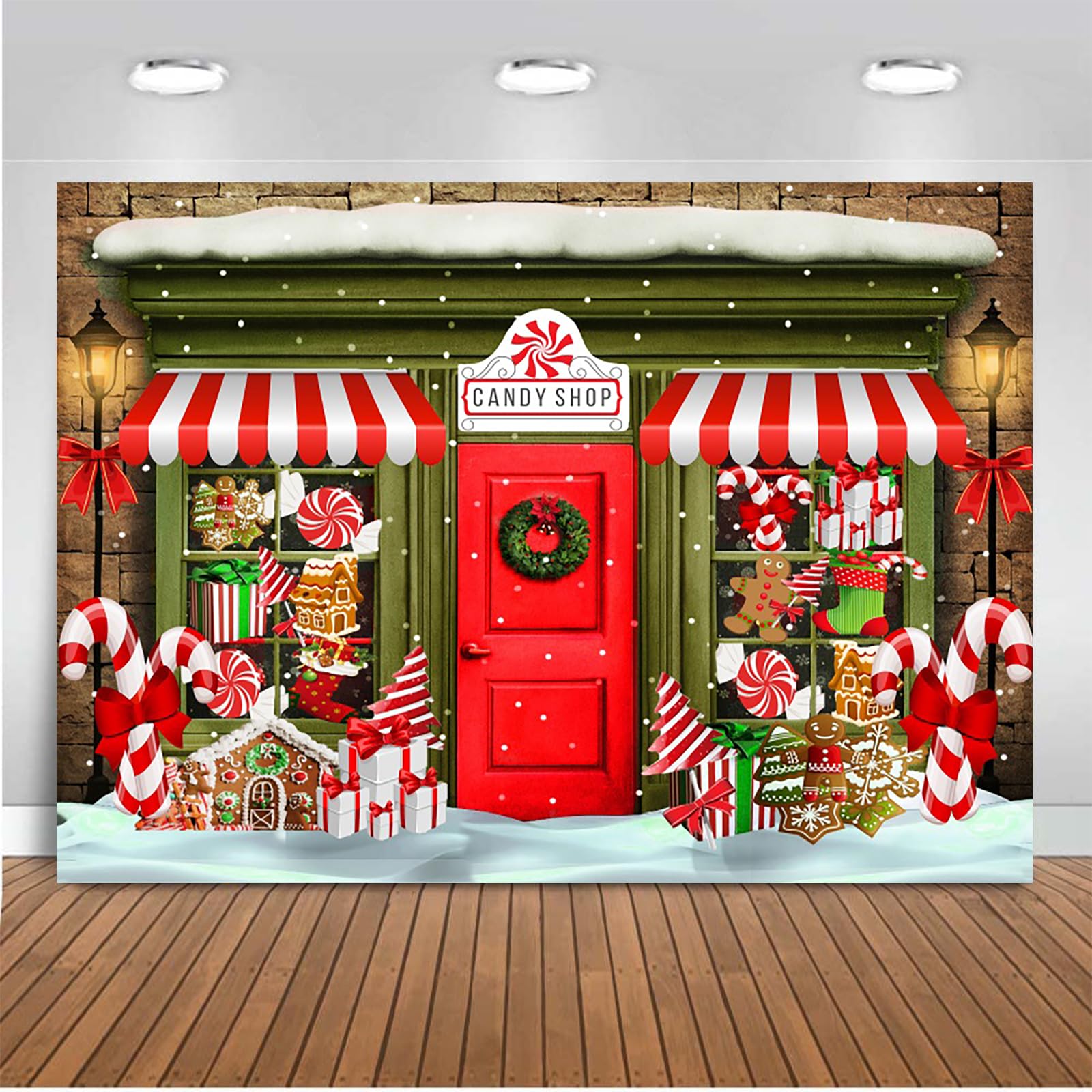GCIREC 7x5 ft Red and Green Christmas Store Backdrop Santa Toys Display Xmas Day Photography Background Winter Family Holiday Party Banner Party