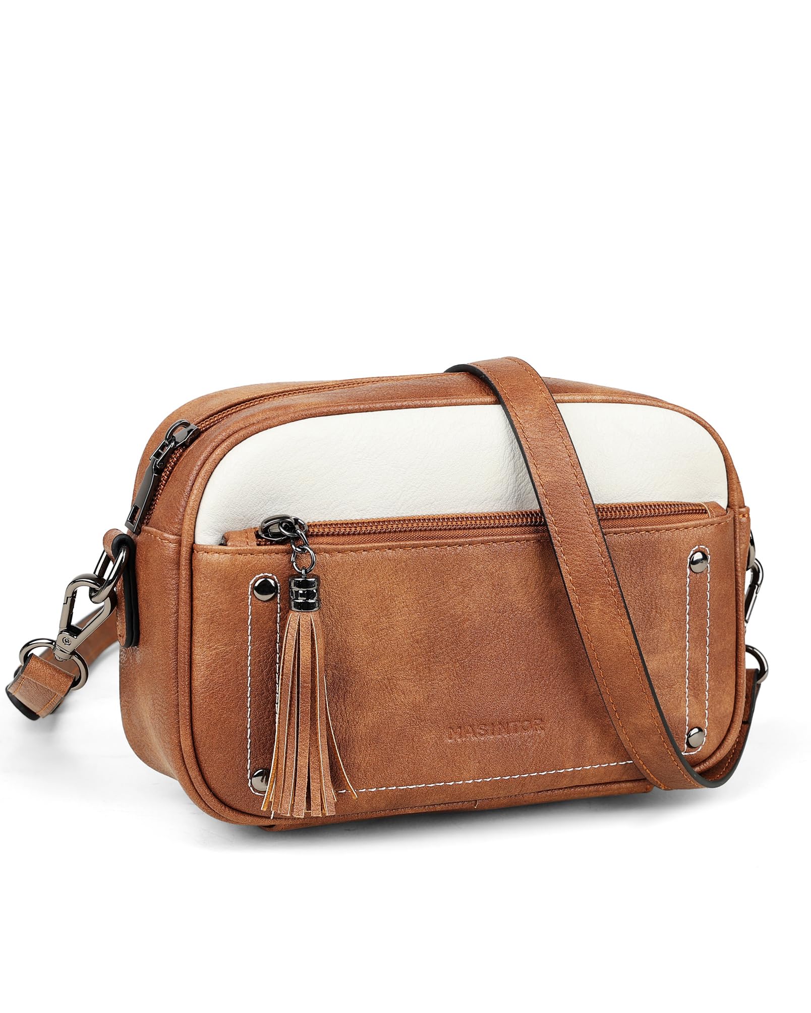 MASINTOR Crossbody Purses for Women Vegan Leather, Travel Purse Shoulder Handbag with Adjustable Strap and Tassel