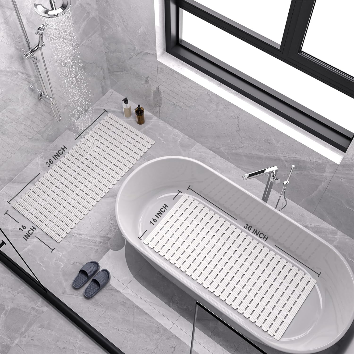XIYUNTE Large Shower Mat Non Slip Anti Mould for Elderly- 90x40cm Bath Mat Non Slip Shower Mats for Inside Shower TPE Anti Slip Shower Mat with Suction Cups - Image 2