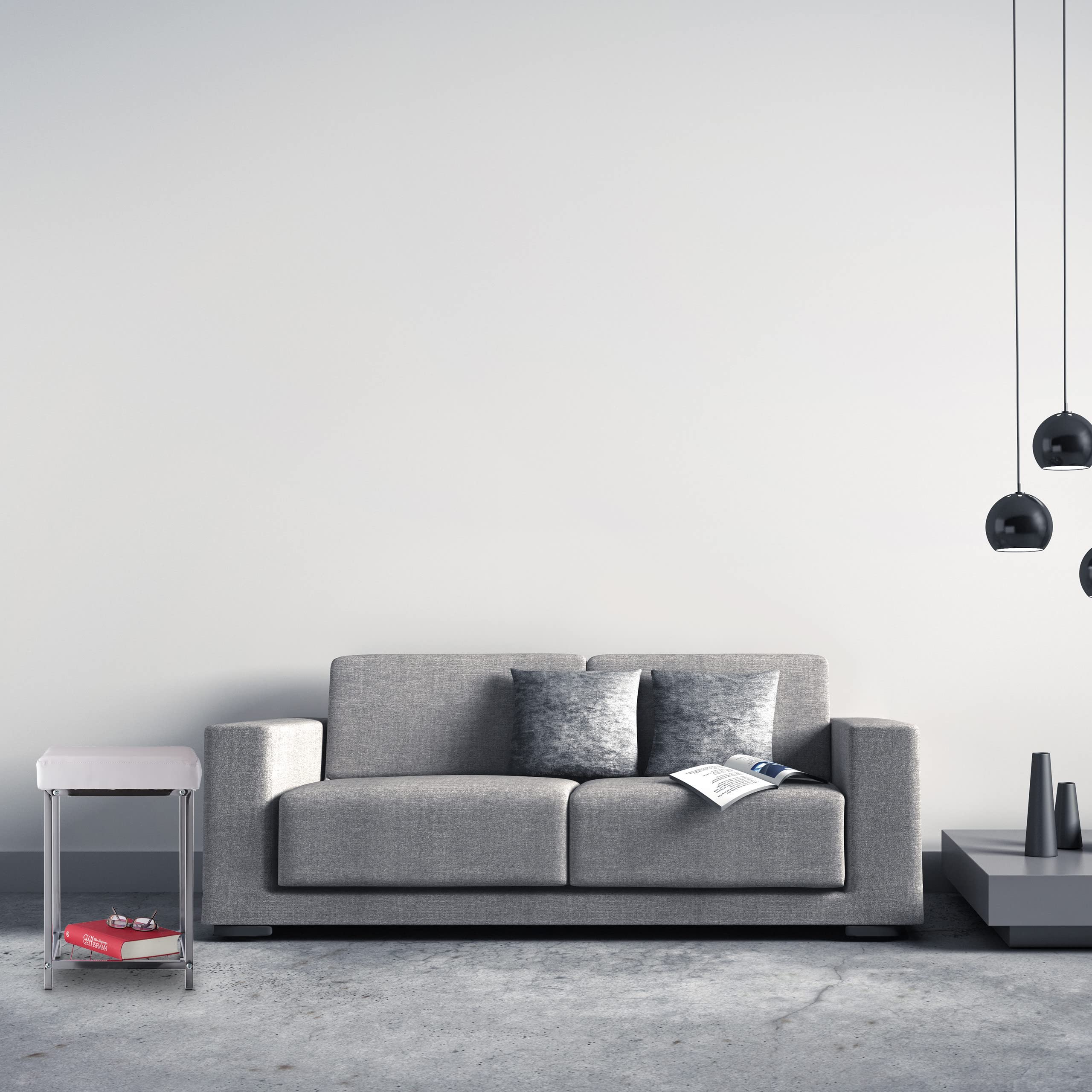 Relaxdays Sgabello, Seduta Quadrata Imbottita, con Ripiano, Pouf, Puffo, Poggiapiedi, Sedia Bar, HLP 47x33x33cm, bianco