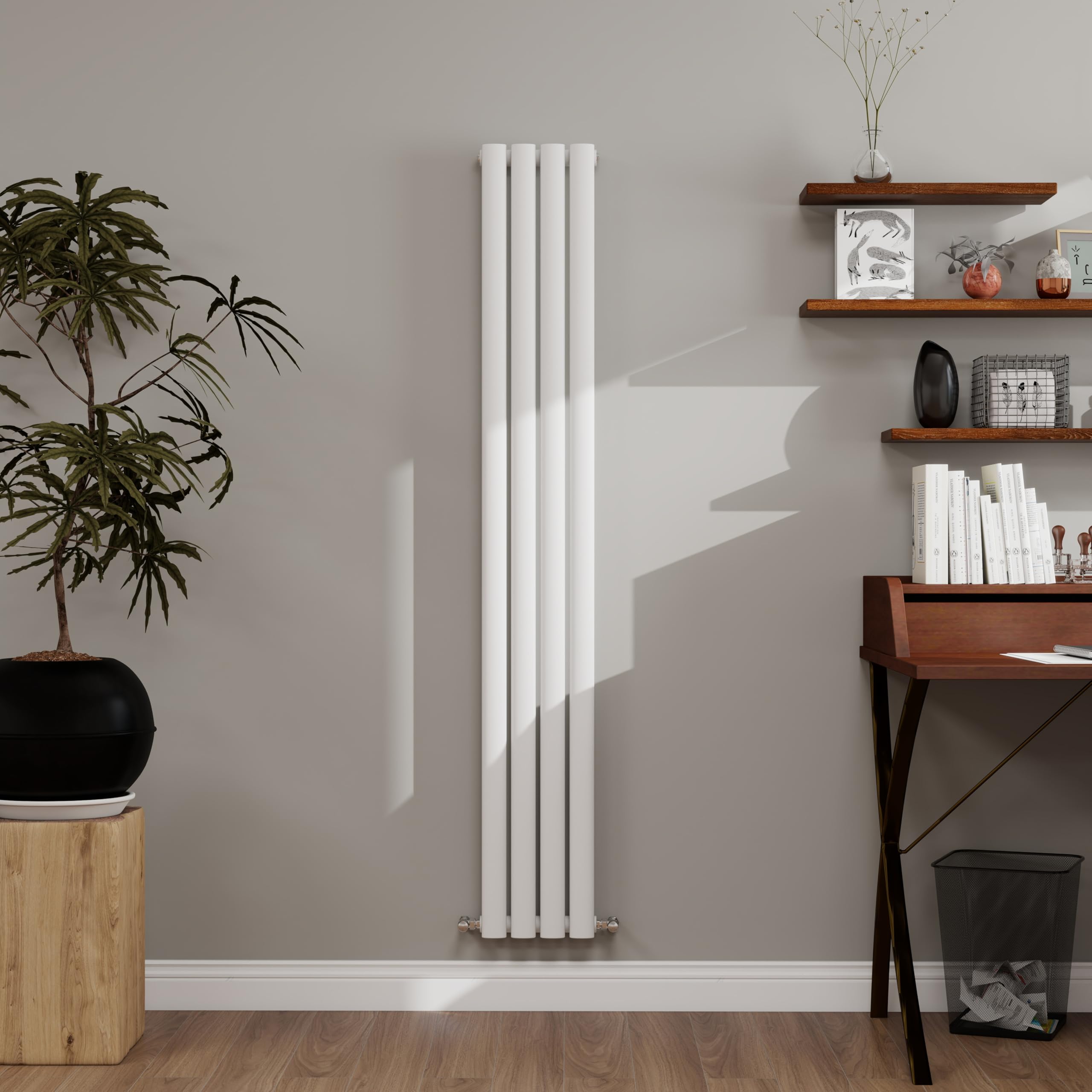 1600ร236mm White Vertical Designer Radiator - Single Oval Column Central Heating Panel for Kitchen & Bathroom, Slim Space Saving Wall Mounted Heater