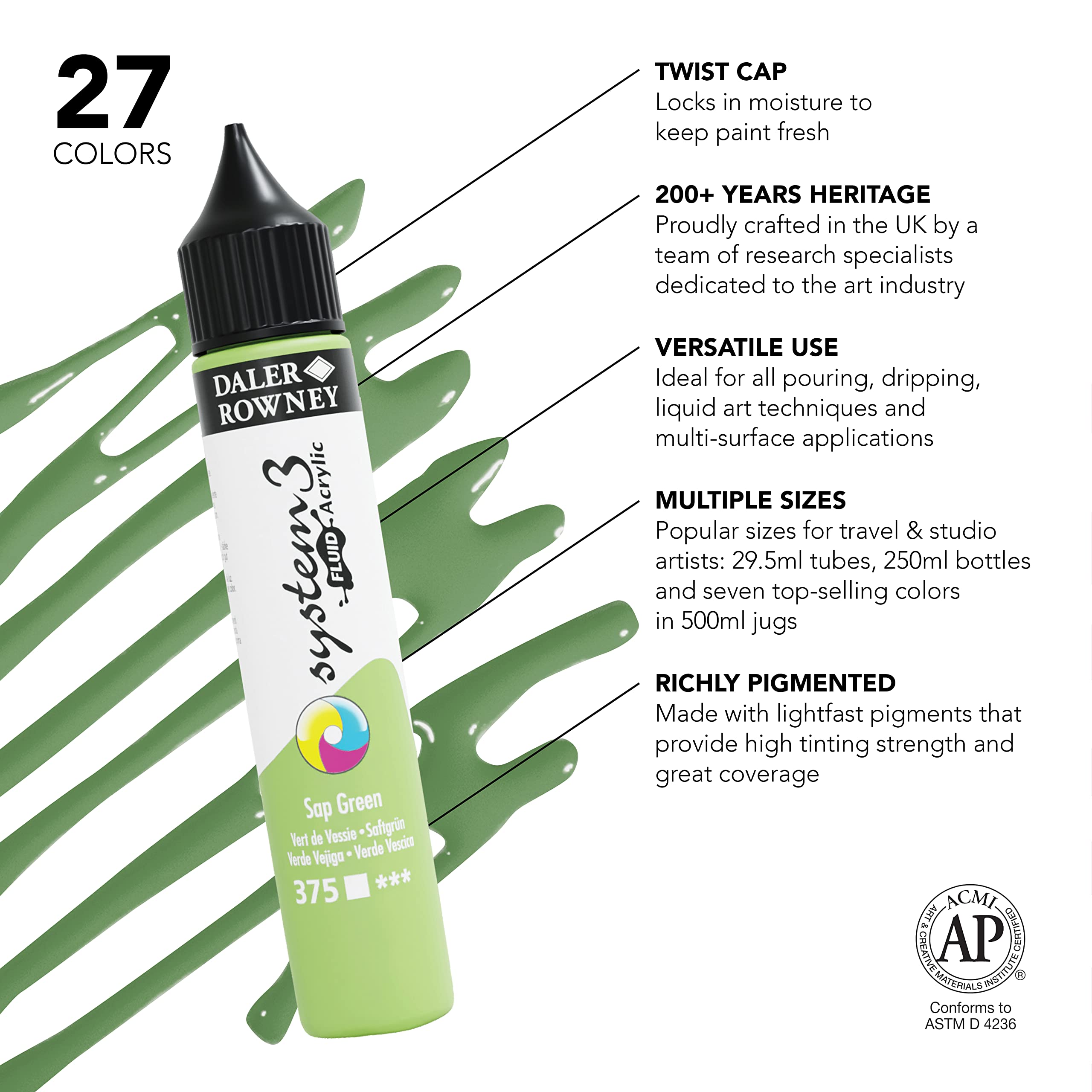 Daler-Rowney System3 Leaf Green Screen Printing Acrylic Ink 250ml - View #12