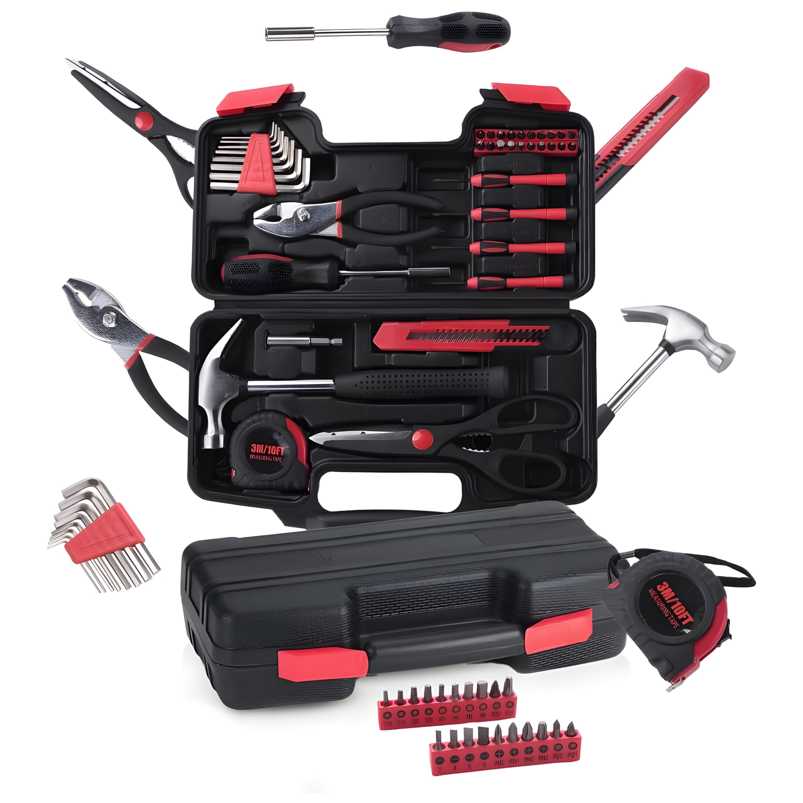 TRIVEX 39 PCS Tool Box, Tool Kit for Household Essentials, Multifunction Mini Tool Box Include Hammer, Knife, Scissors, Tape Measure, Screwdrivers, Pliers & Hex Keys