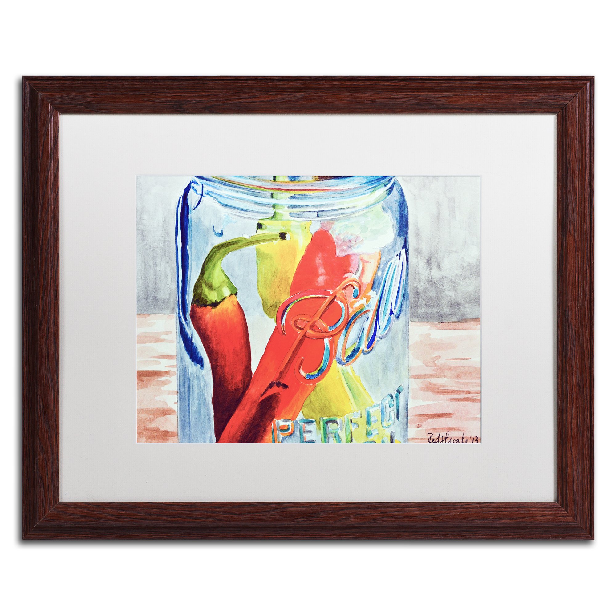 Ball Jar with 3 Peppers by Jennifer Redstreake, White Matte, Wood Frame 16x20-Inch