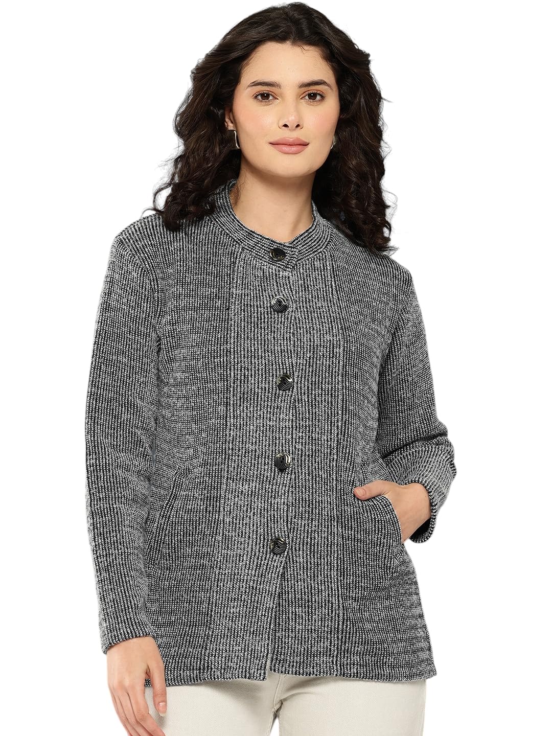 aarika Womens Winter Wear Black Colour Solid Woolen Cardigan-picture-25