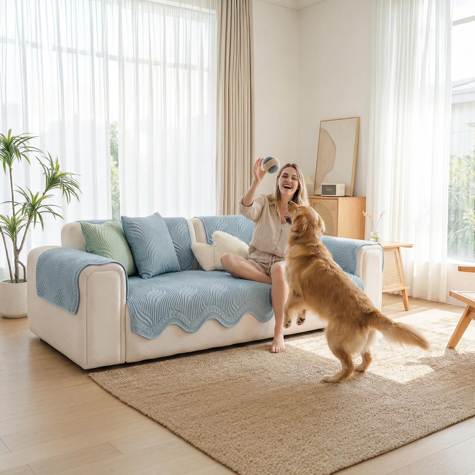 Topchances New Ice Silk Sofa Covers Washable,Universal Couch Covers Non-Slip Corner Sofa Cover 3 Seater L Shape Sofa Slipcovers Pet Dog Bed Mat,Furniture Protector for Living Room (Blue, 90x180cm)