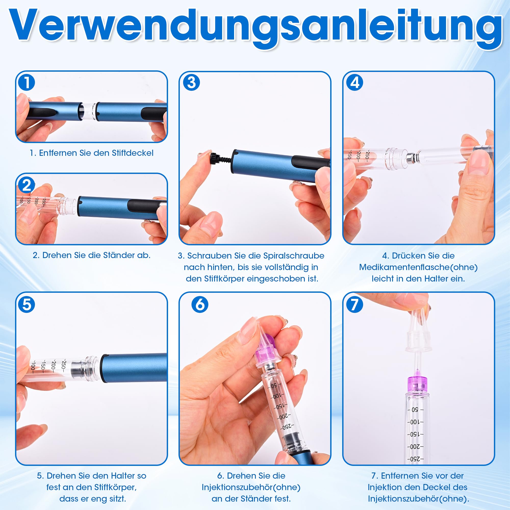 Penna per insulina da 60 unit compatibile con cartucce da 3 ml, penna dosatrice di precisione riutilizzabile con custodia per penna di insulina, V3 Peptide per uso quotidiano, leggera e portatile, blu