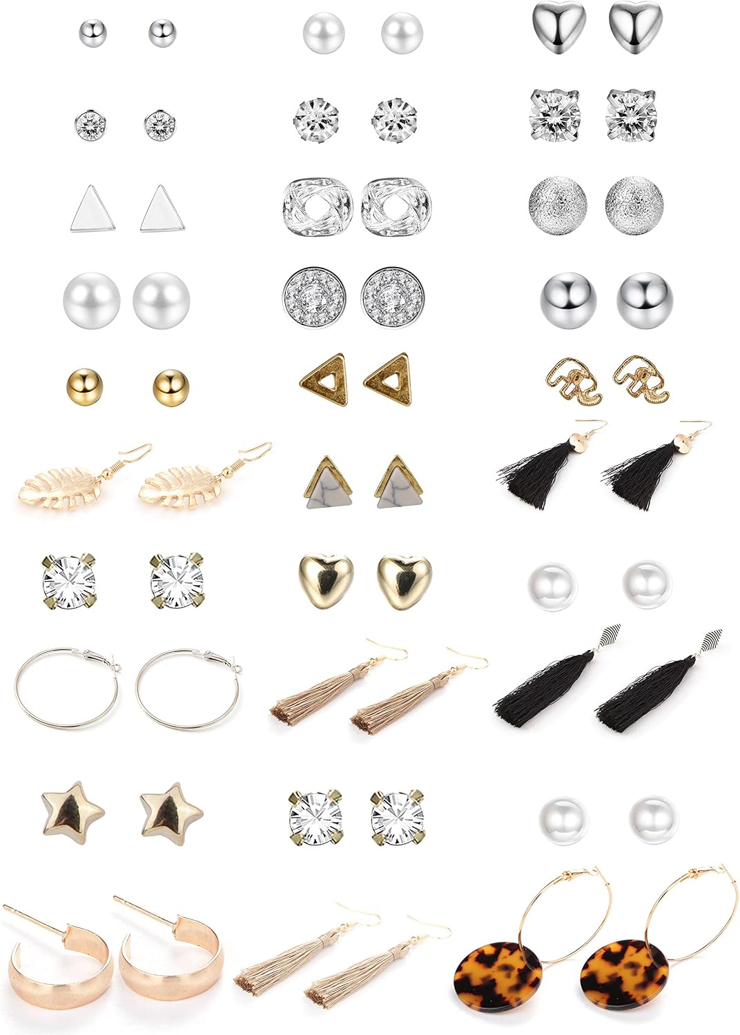 Udalyn 30-38 Pairs Assorted Multiple Stud Earrings Set for Women Girls Acrylic Round Ball CZ Bohemian Long Tassel Drop Earrings Statement Earrings