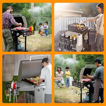 Griddle Caddy for Blackstone 28/36 Griddles Large BBQ Organizer with 6 J-Hooks, Paper Towel Holder, Ample Storage for Condiments & Tools for Outdoor Cooking, Camping, and Grilling Essentials