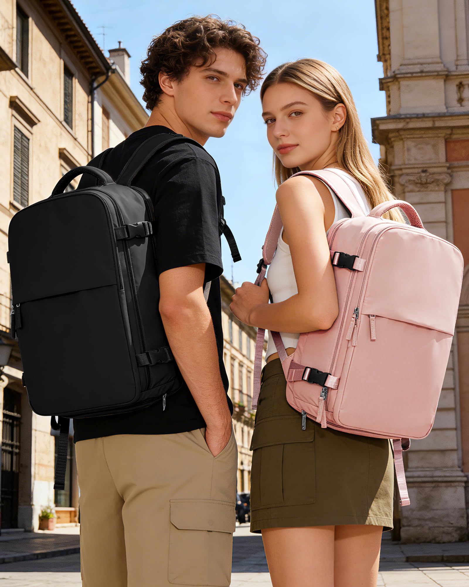 BJLFS Zaino da Viaggio con Sottovuoto Ryanair 40x30x20 Wizzair Bagaglio a mano 40x20x25 Ryanair con Pompa Borse da Cabina per Easyjet 45x36x20 con compressione sottovuoto,Zaino Casual per Laptop