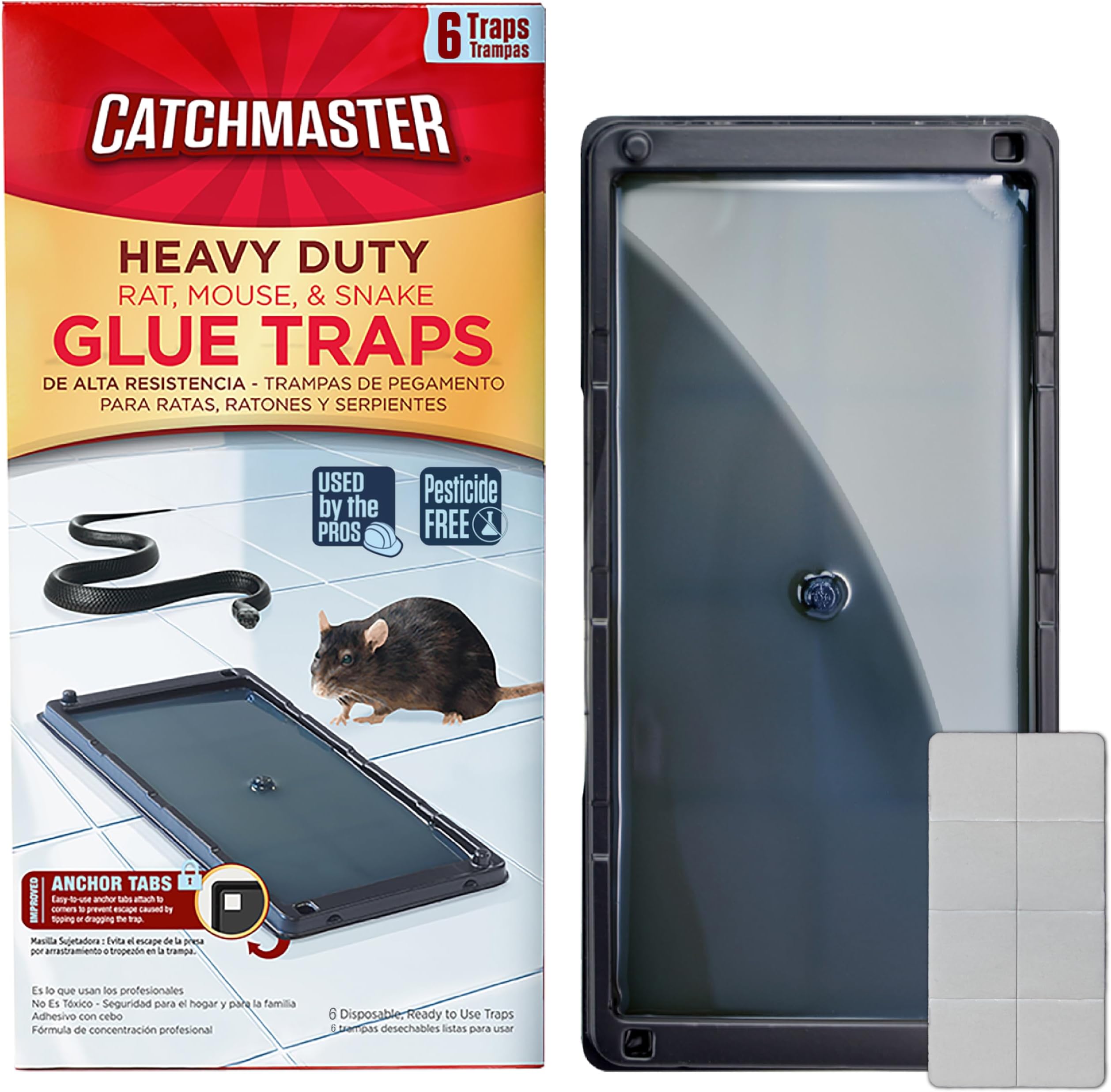 Catchmaster Rat & Mouse Glue Traps with Sticky Putty 6Pk, Large Bulk Glue Board, Rat & Mouse Traps Indoor for Home, Adhesive Plastic Tray for Snakes, Mice & Spiders, Pet Safe Pest Control