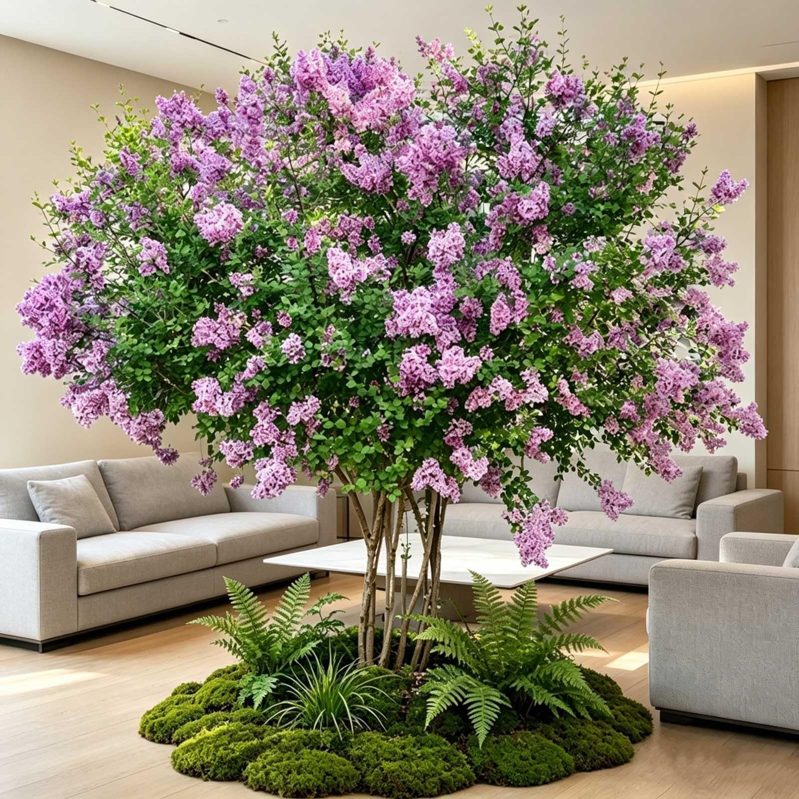 KIBONCY Aesthetic Simulation Lilac Tree, Full Bloom Purple Artificial Flower, Multi Trunk Fake for Photography Background & Indoor Home Decor(1.5x1.2m)