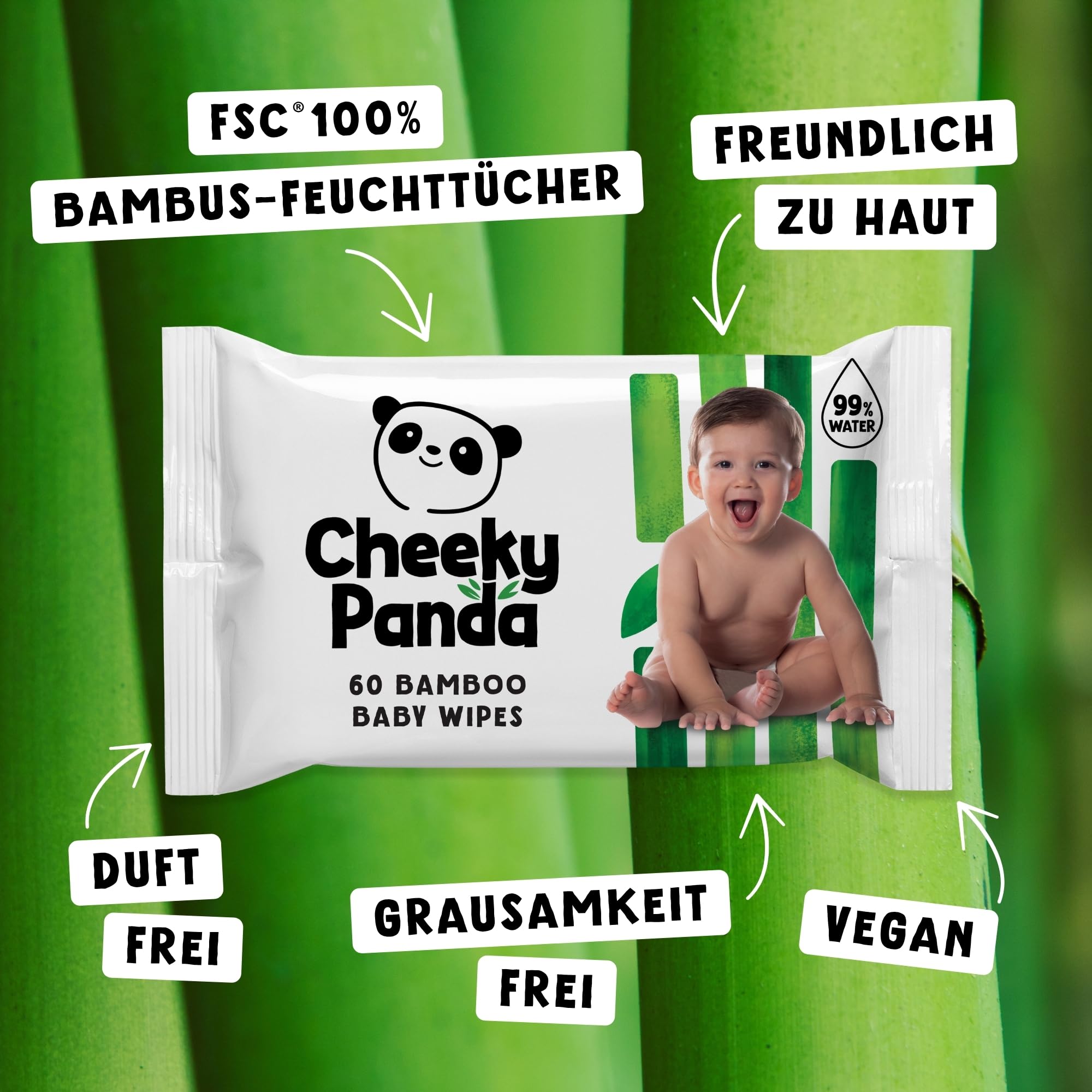 The Cheeky Panda 1536 Baby-Feuchttücher aus Bambus, biologisch abbaubar, Multipack, 24 Packungen