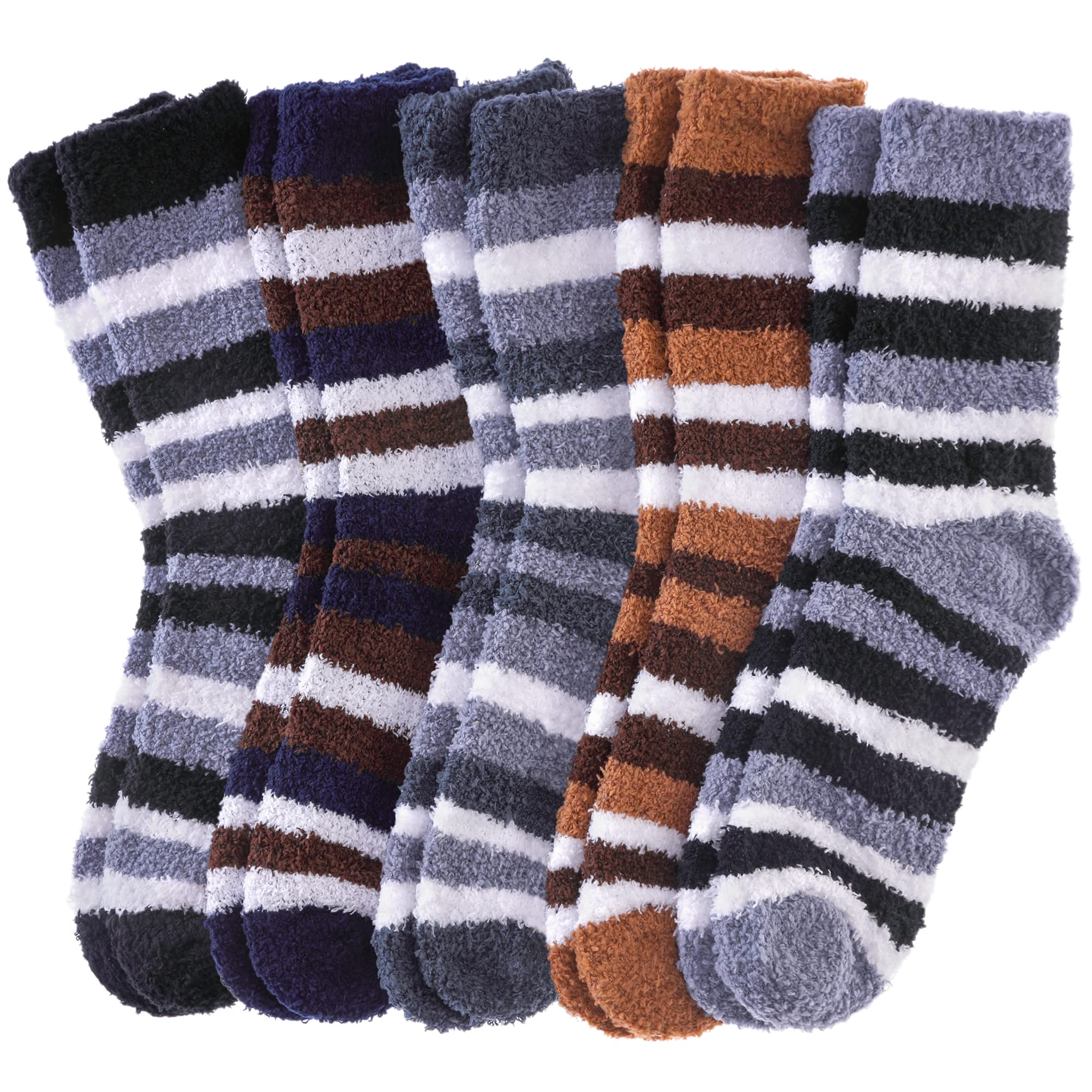 FNOVCO Mens Fuzzy Socks - Soft Cozy Slipper Fluffy Winter Warm Microfiber Plush Sleeping Socks - 5 to 6 Pairs