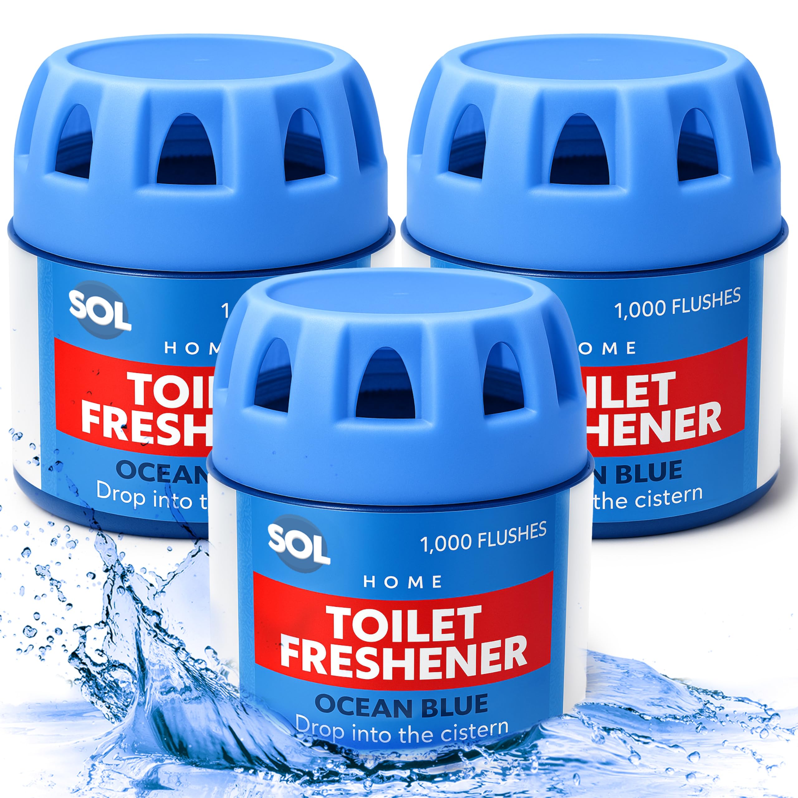 SOL Toilet Bowl Freshener x 3 | Each 70g Toilet Block Lasts for 1000 Flushes | Ocean Scented Blue Cistern Block
