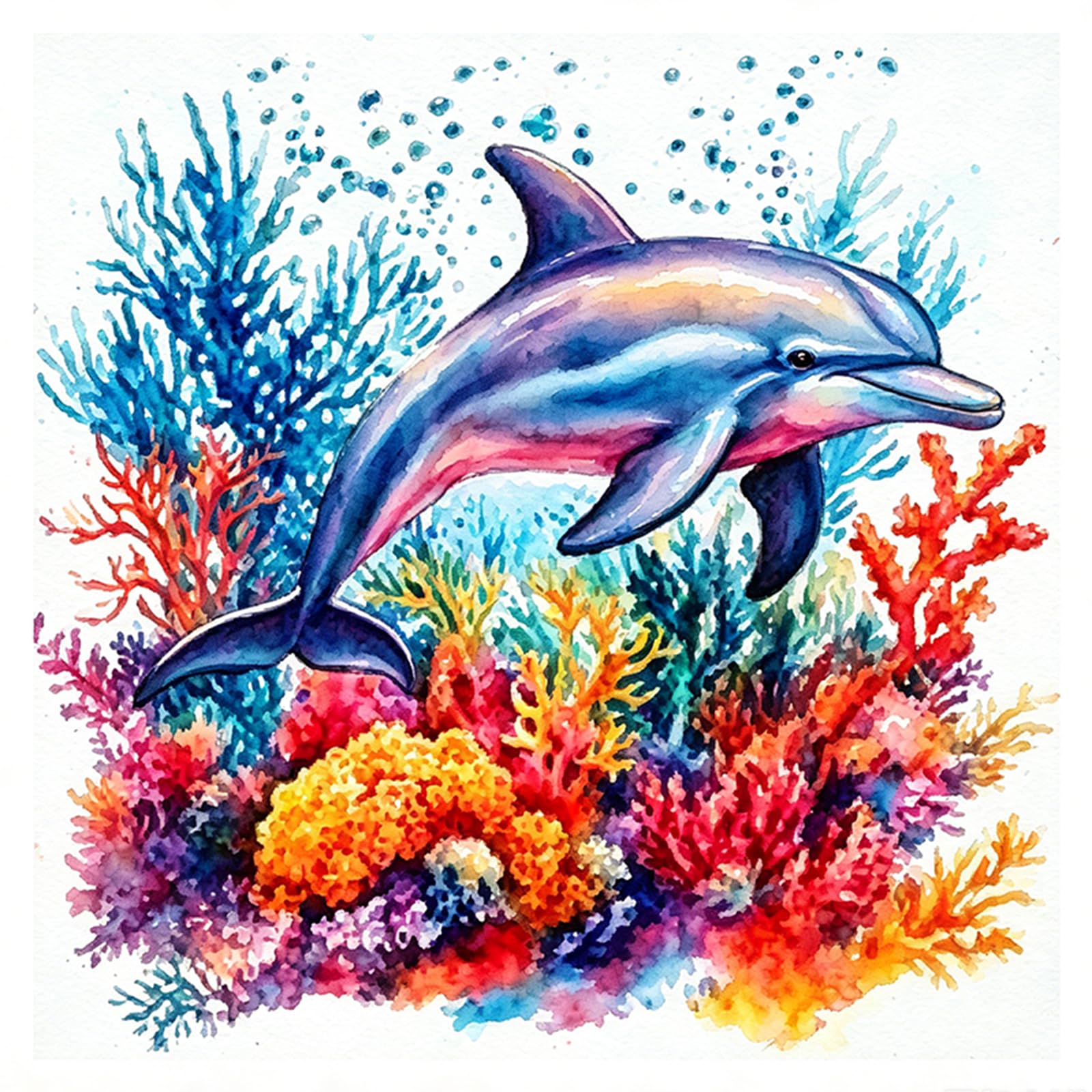 Poetrydraw Coral Dolphin Full 11Ct Diy Embroidery Kit 15.75X15.75inch Needlepoint Starter Cross Stitch Art & Crafts For Beginners & Adults