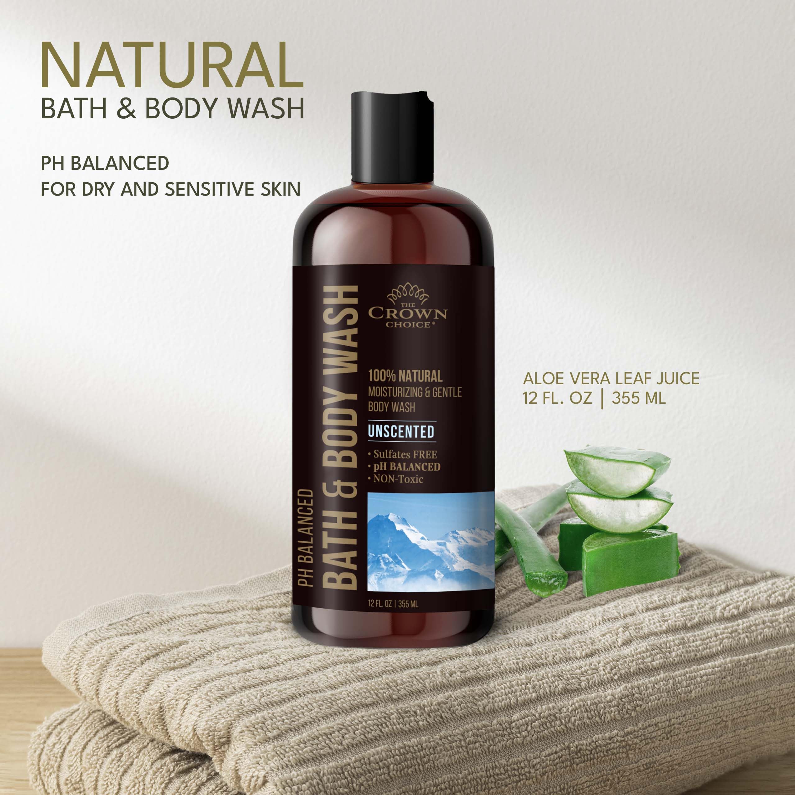 The Crown Choice - Bagnoschiuma naturale per donne, uomini e bambini - Bagnoschiuma senza profumo - 340 ml pH 5,5 - Miglior equilibrio del pH - Liq
