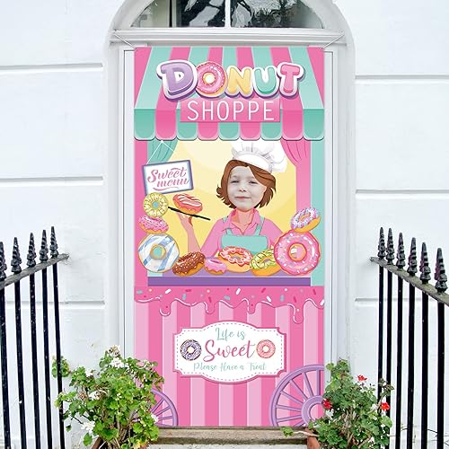 Donut Party Supplies - Donut Kids Birthday Photo Door Banner Donut - Decoración para fiestas de cumpleaños baby shower accesorios de fotografía