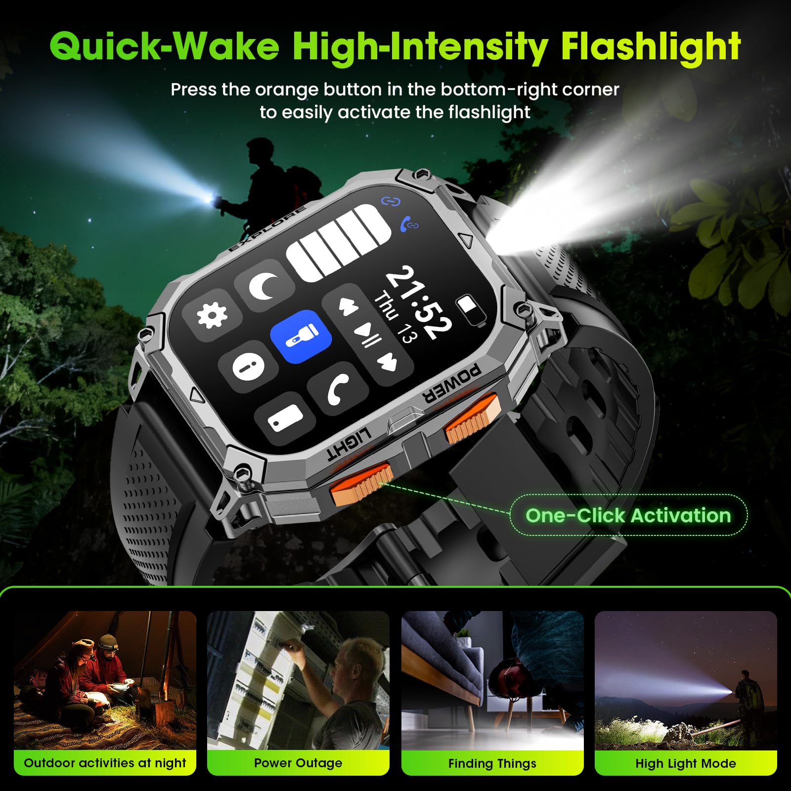 Smart Watches for Men, 2.01" HD Military Smart Watch with 1000mAh High-Capacity Battery/Led Flashlight/Answer/Make Call/Heart Rate/Sleep Monitor/Step Tracker, Fitness Tracker for Android/iPhone