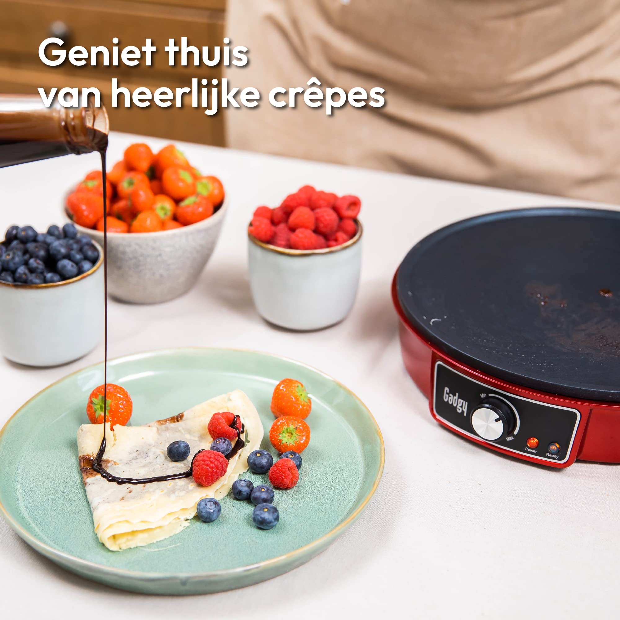 BEPER Beper BT.700Y Crepes Maker für Crêpes, Pfannkuchen und Piadinas elektrisch mit Holzspatel Crepesmaker Rot