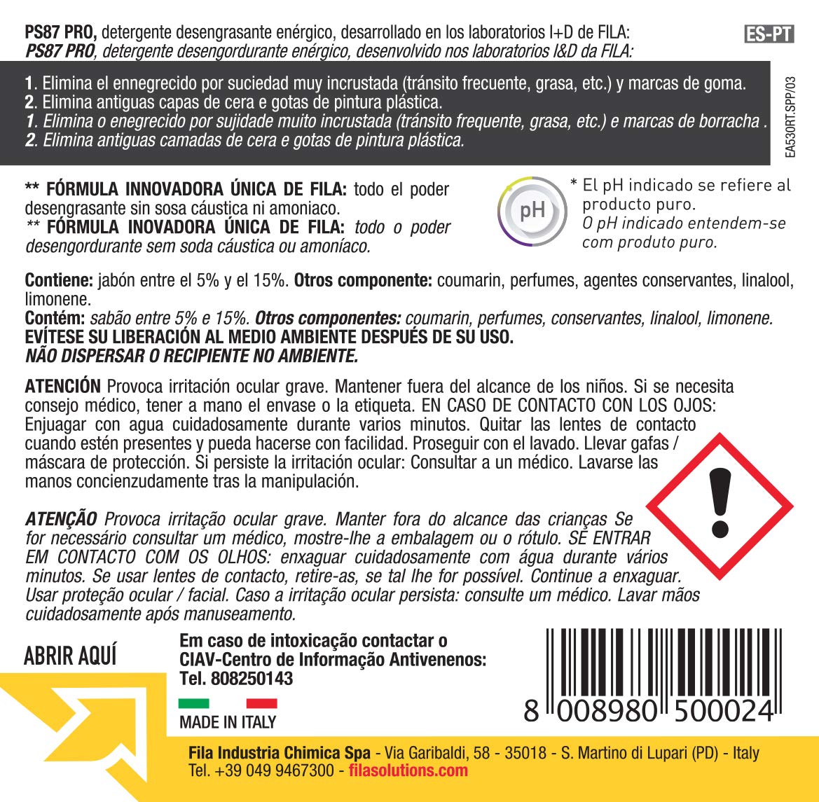 PS87 Pro Detergente Desengrasante Decapante Limpieza Profesional Pavimentos 1L