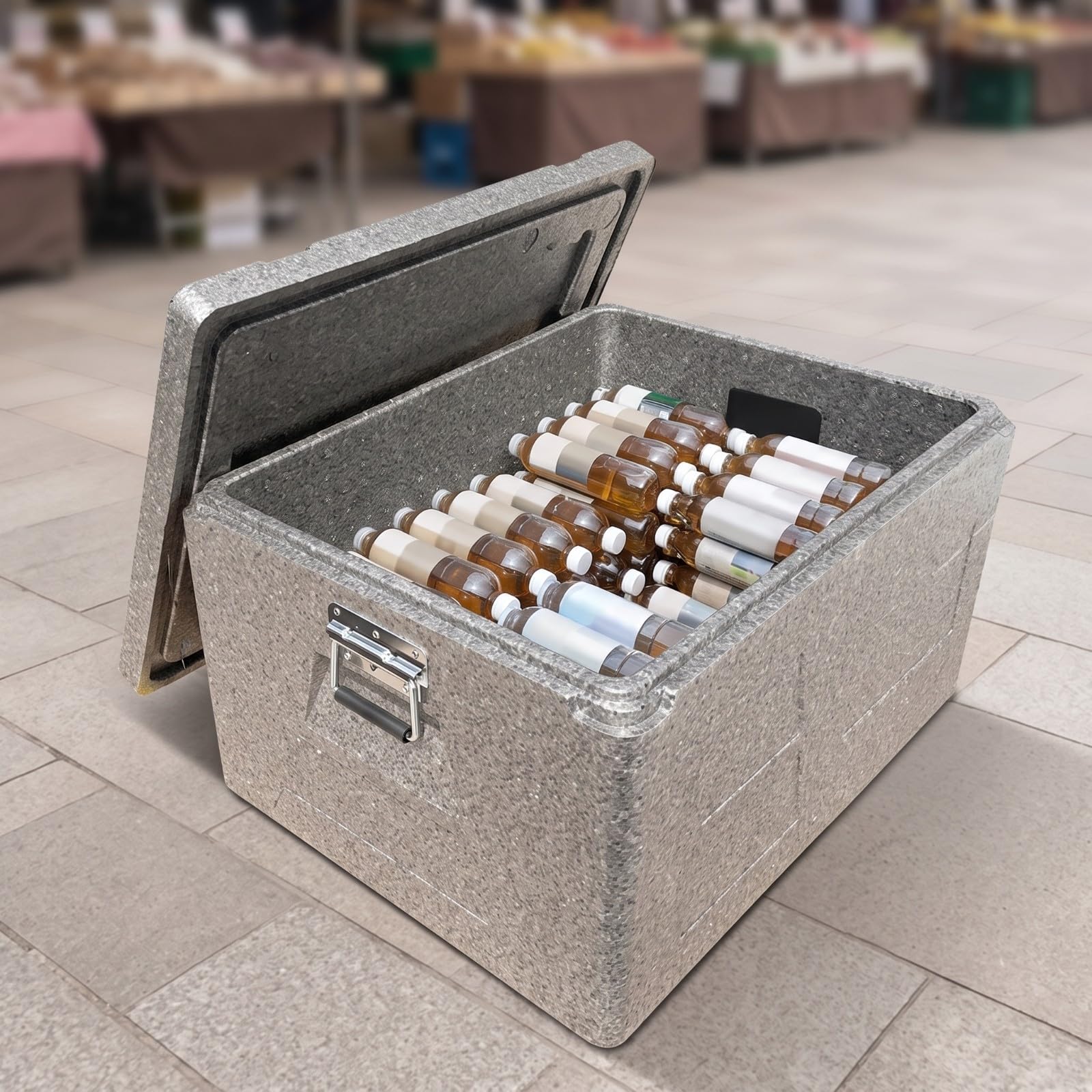 Contenedor Aislado con Tapa | Gran Capacidad, Resistente, Nevera Portátil, para actividas Al Libre, Gris, 108L