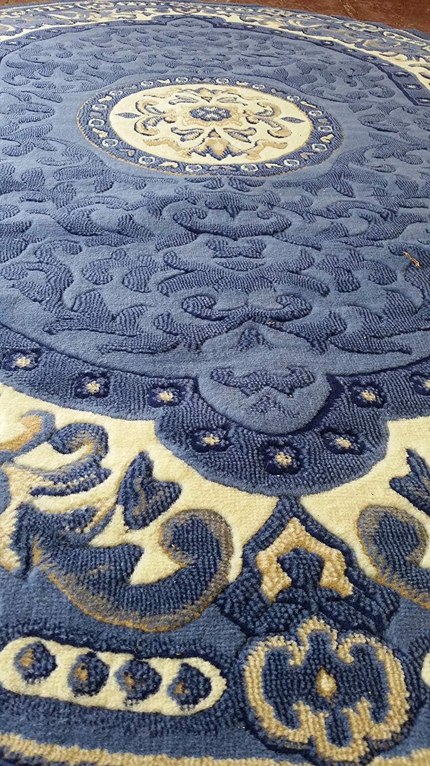 Americana Traditional Oval Oriental Area Rug Light Blue Beige Ivory Design 101 (5 Feet 2 Inch X 7 Feet 3 Inch)