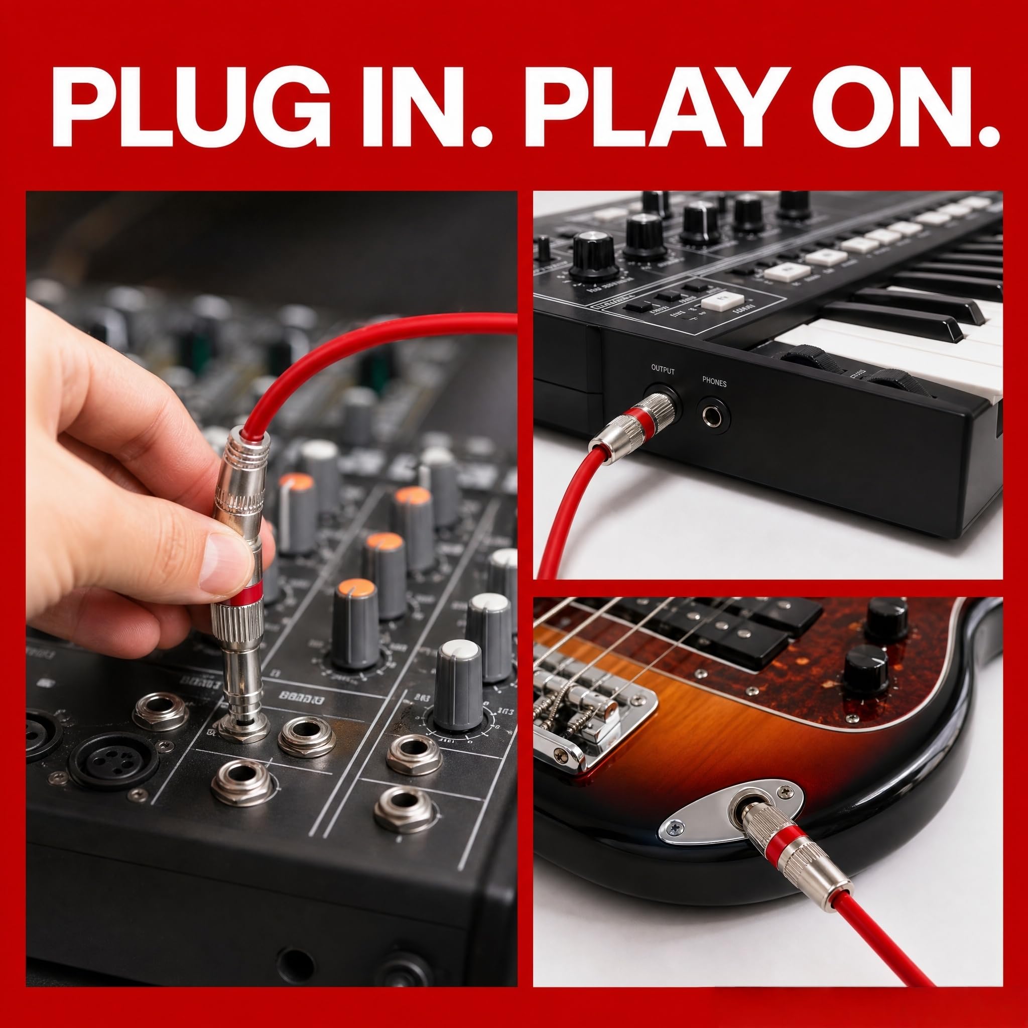 1/4-Zoll-Audiokabel, 30 cm TRS-Kabel für Bass, Keyboard, Mixer, Gitarrenkabel, 2er-Pack TRS-Instrumentenkabel