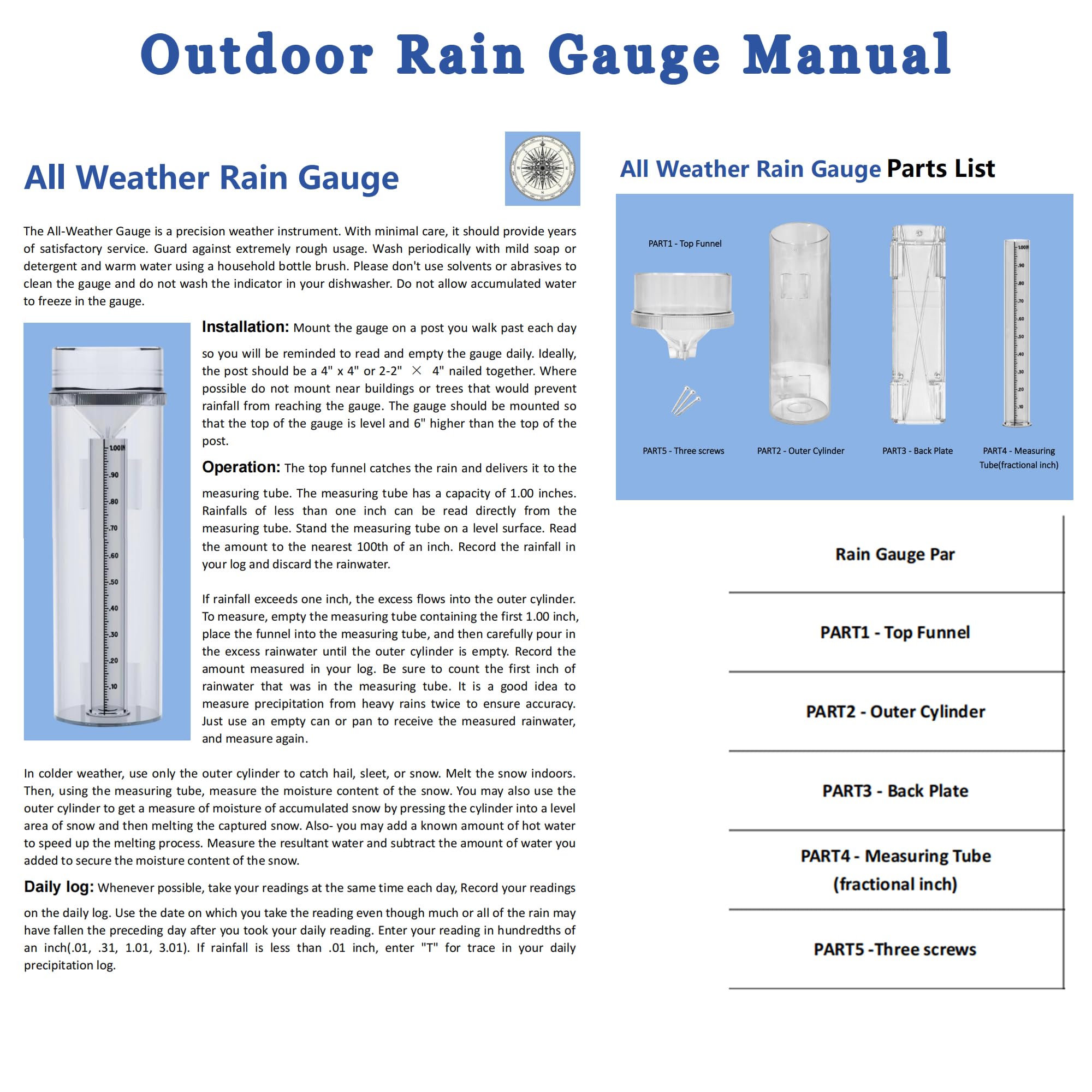 Outdoor-Regenmesser und Schnee, professioneller Stratus, langfristig, gut ablesbar, aus UV- und hitzebeständigem Polycarbonat-Material für alle Wetterbedingungen, mit präziser Halterung (1