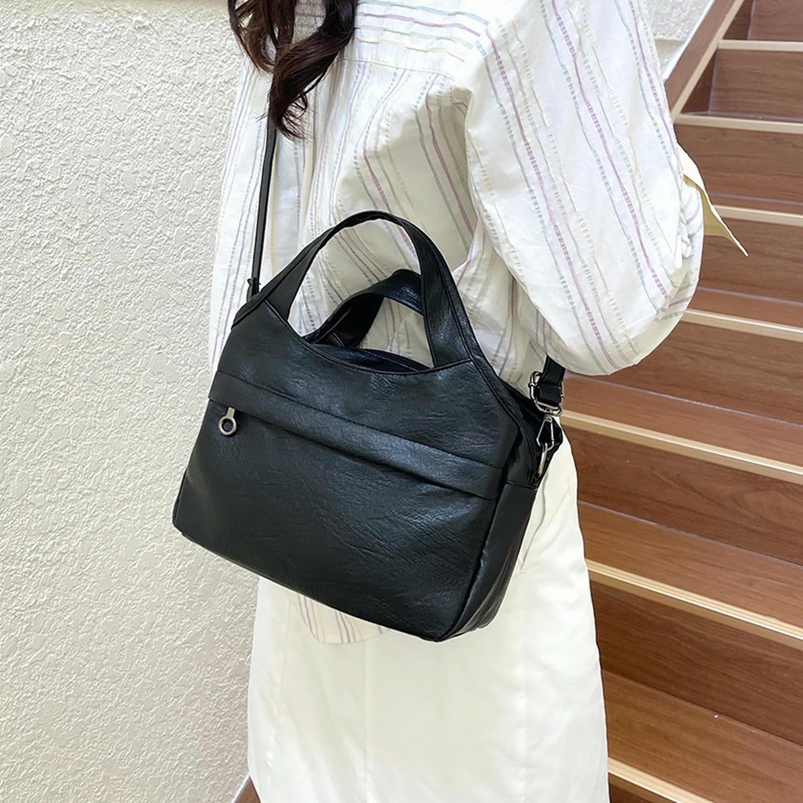 Borsa a Tracolla Multitasche Semplice E Versatile con Texture alla Moda in Stile Occidentale, di Grande capacità-Marrone