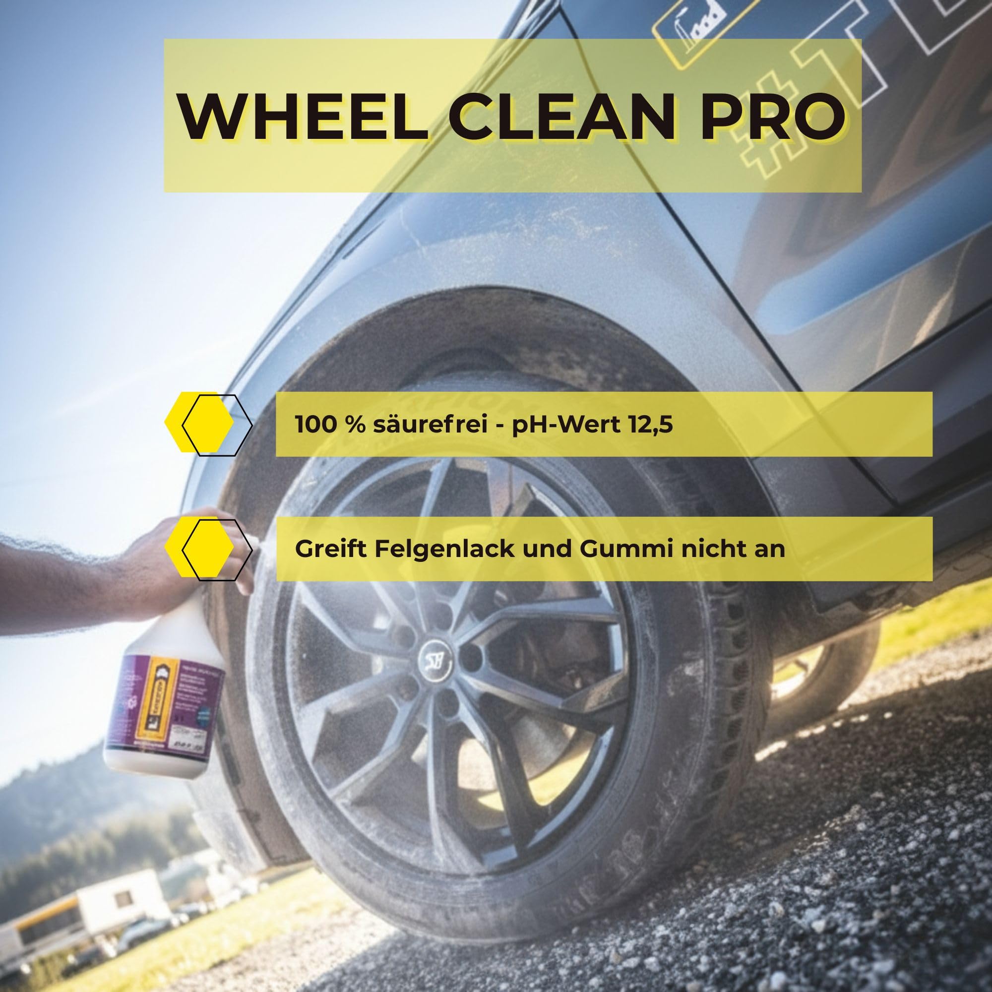 INNOTEC Wheel Clean Pro 1 L – Professioneller Felgenreiniger für Stahl- und Alufelgen – entfernt Bremsstaub, Öl- und Straßenschmutz – säurefrei, materialschonend – gebrauchsfertige Sprühflasche