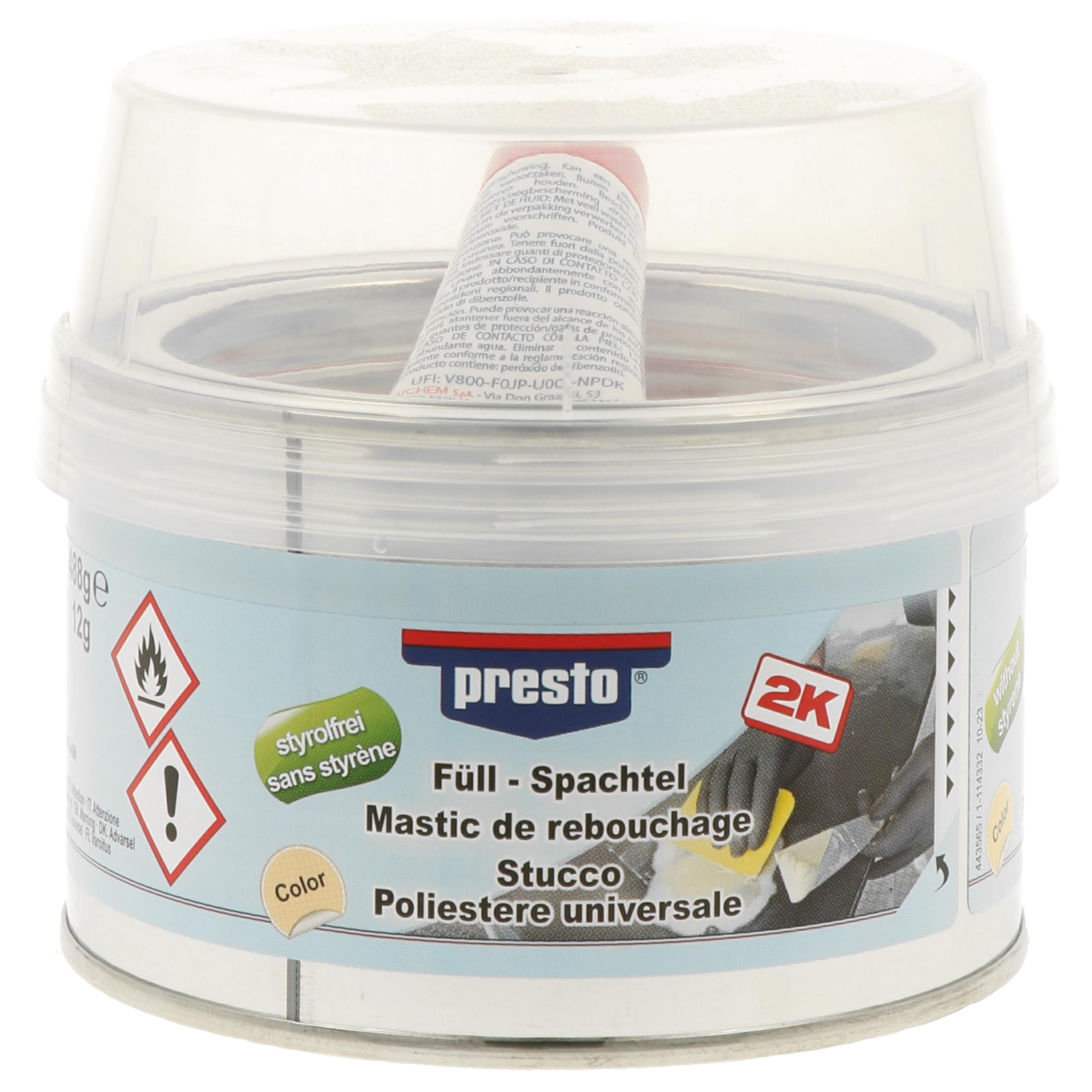 presto Füllspachtel styrolfrei 500g, Reparaturspachtel, einfache Anwendung, vielseitig, feine Oberflächen, ideal für Fahrzeugreparaturen