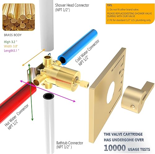 Miniatura 4 de Accesorios de ducha de oro cepillado, juego de grifo de ducha dorado con cabezales de ducha dorados de 12 pulgadas con combo de rociador de mano y