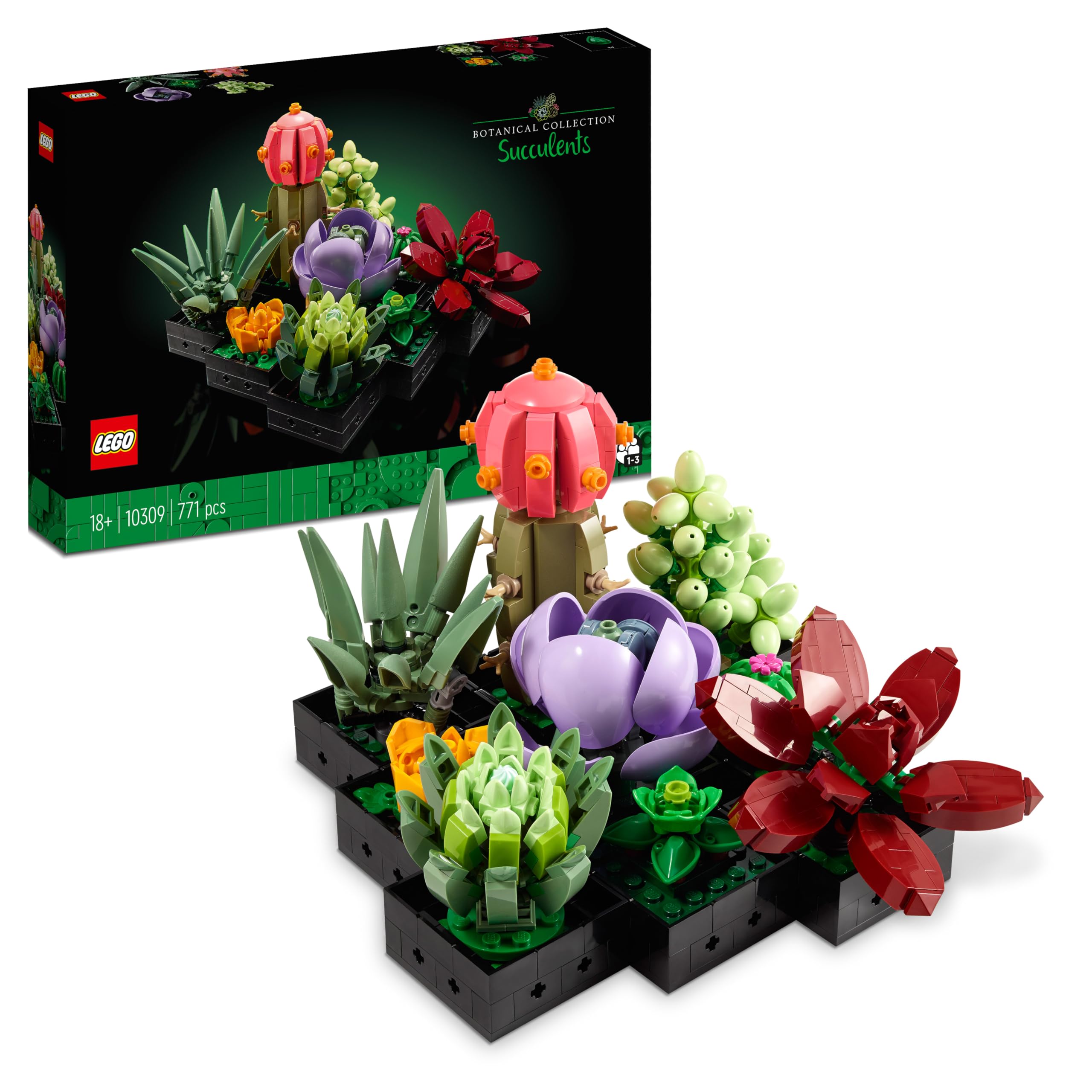 LEGO Botanicals Les Succulentes - Set de Construction - Plantes Artificielles - Maquettes de 9 Petites Plantes - Décoration Intérieure pour la Maison ou Le Bureau - Idée de Cadeau pour Adulte 10309
