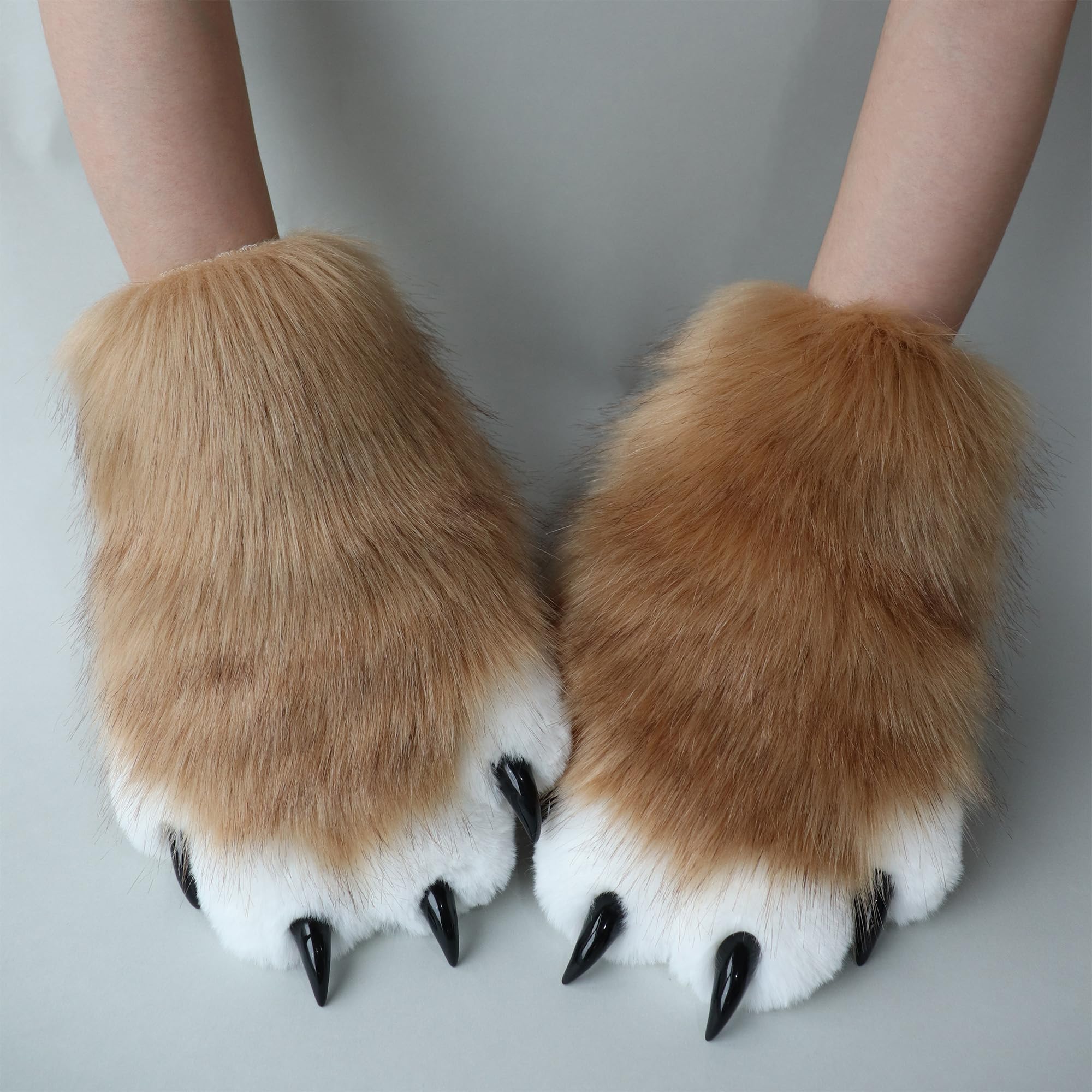 Brown Therian Faux Fur Paws with Claws - Comfy Furry Cosplay Gloves, Fluffy Fox and Wolf Gear for Fursuit - Image 3