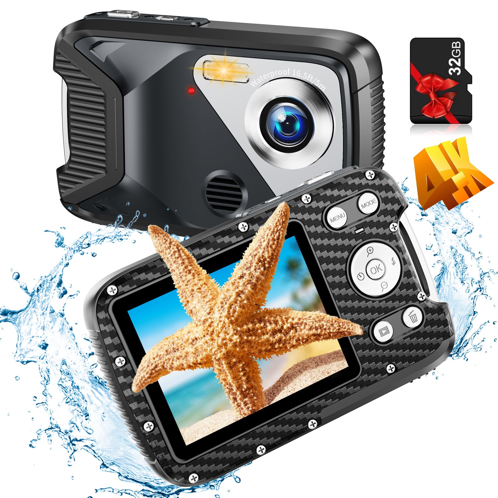 Amazon | Vmotal 4K 水中カメラ 16フィート 防水カメラ 32GBカード付き