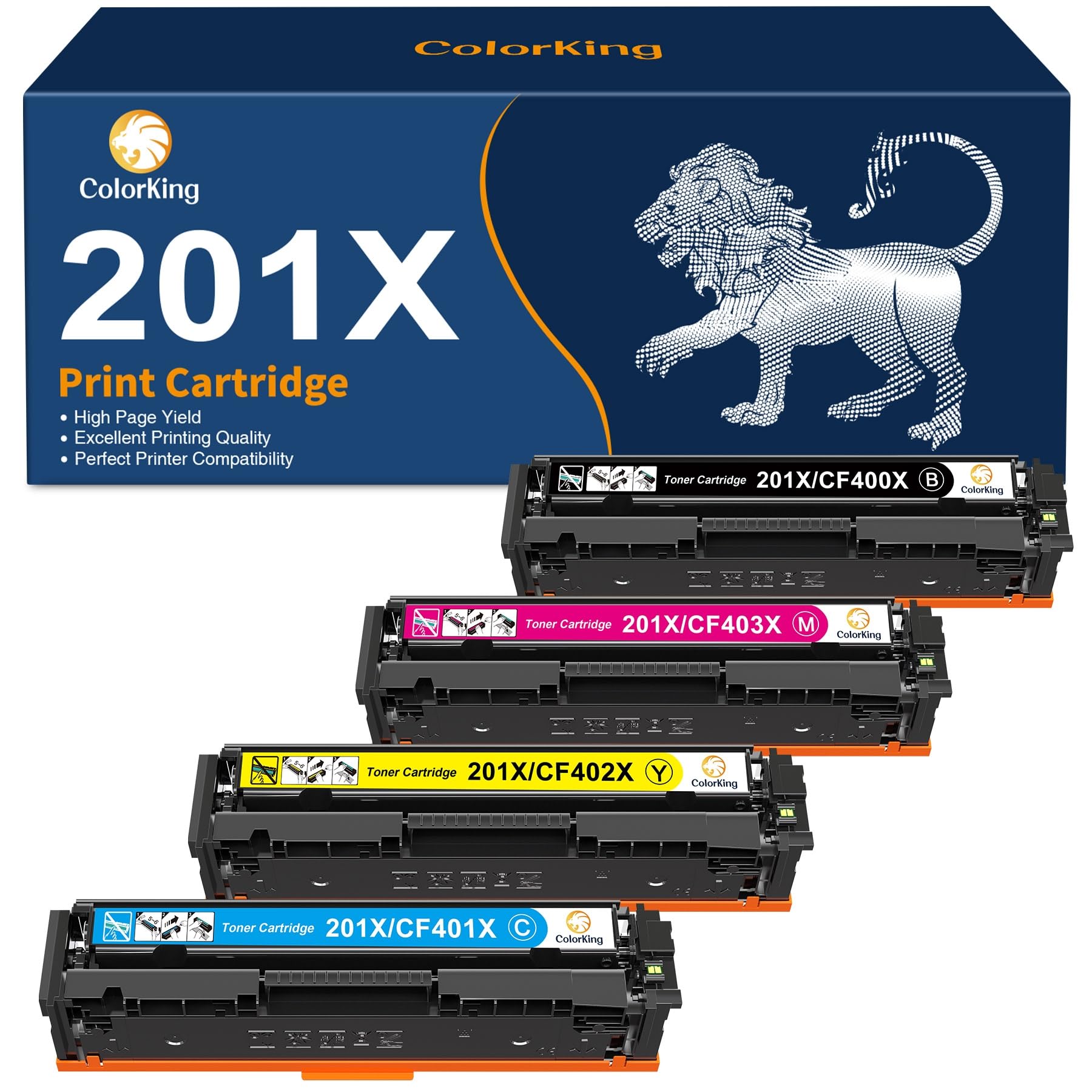 ColorKing 201X CF400X Cartucce Toner Compatibile per HP 201X 201A CF400X CF401X CF402X CF403X per Toner HP Color Laserjet Pro MFP M277dw M277n M274n M277c6 Laserjet Pro M252dw M252n(4Pack)