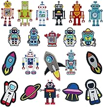 Woohome 21 Pz Patch Thermocollant, Robot Ecussons Thermocollants Fusées Astronautes Autocollant de Patch Planète pour Vêtement T-shirt Jeans Veste