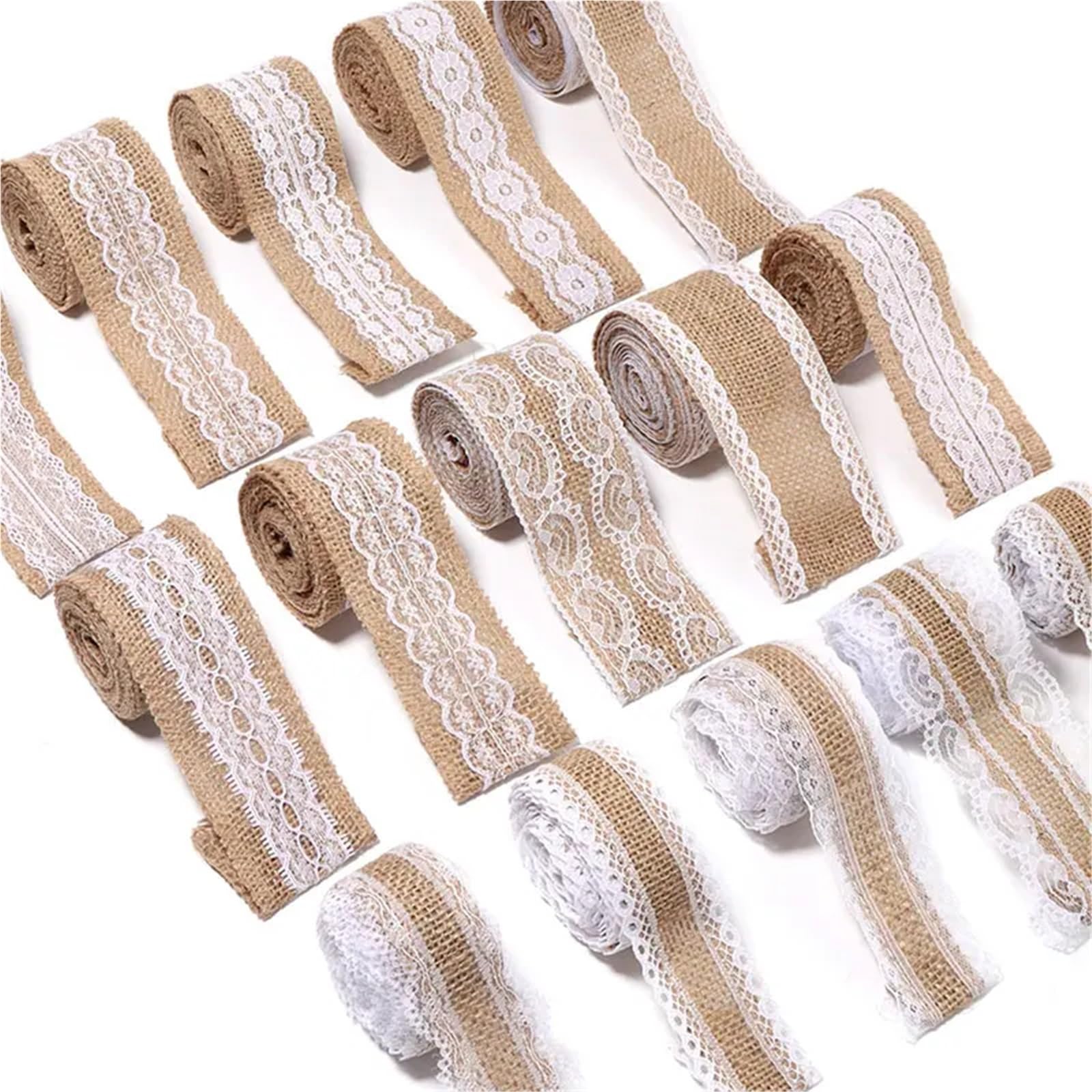 wstążka jutowa, Wstążka jutowa jasnobrązowa 1-10 m białe koronkowe wykończenia DIY ślubny wystrój domu(N0.22 Width 5cm,5Meters)