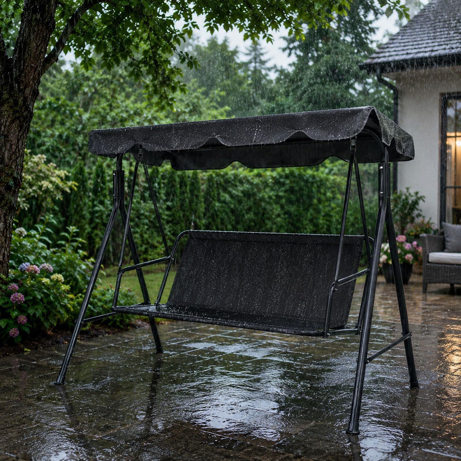 Hollywoodschaukel Sitzbezug, Gartenschaukel Bezug, 900D Oxford Wasserdicht Reißfest, UV Schutz, Outdoor Schaukel Polster Ersatz für 2&3 Sitzer, Wetterfest Schutzbezug, 115x48x48cm (Schwarz)