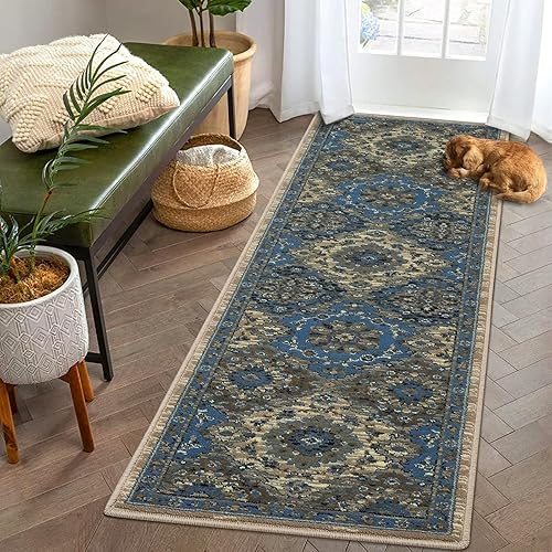 GAOMON Alfombra de pasillo de 2 x 6 pulgadas, estilo vintage, floral, para pasillo, camino de entrada, cocina, alfombra estética gruesa de pelo bajo
