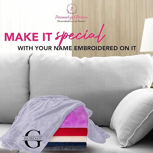 Vista 20 de Personalized Passion Mantas con nombre personalizado y monograma inicial - Manta personalizada para él y ella - Forro polar súper suave y acogedor