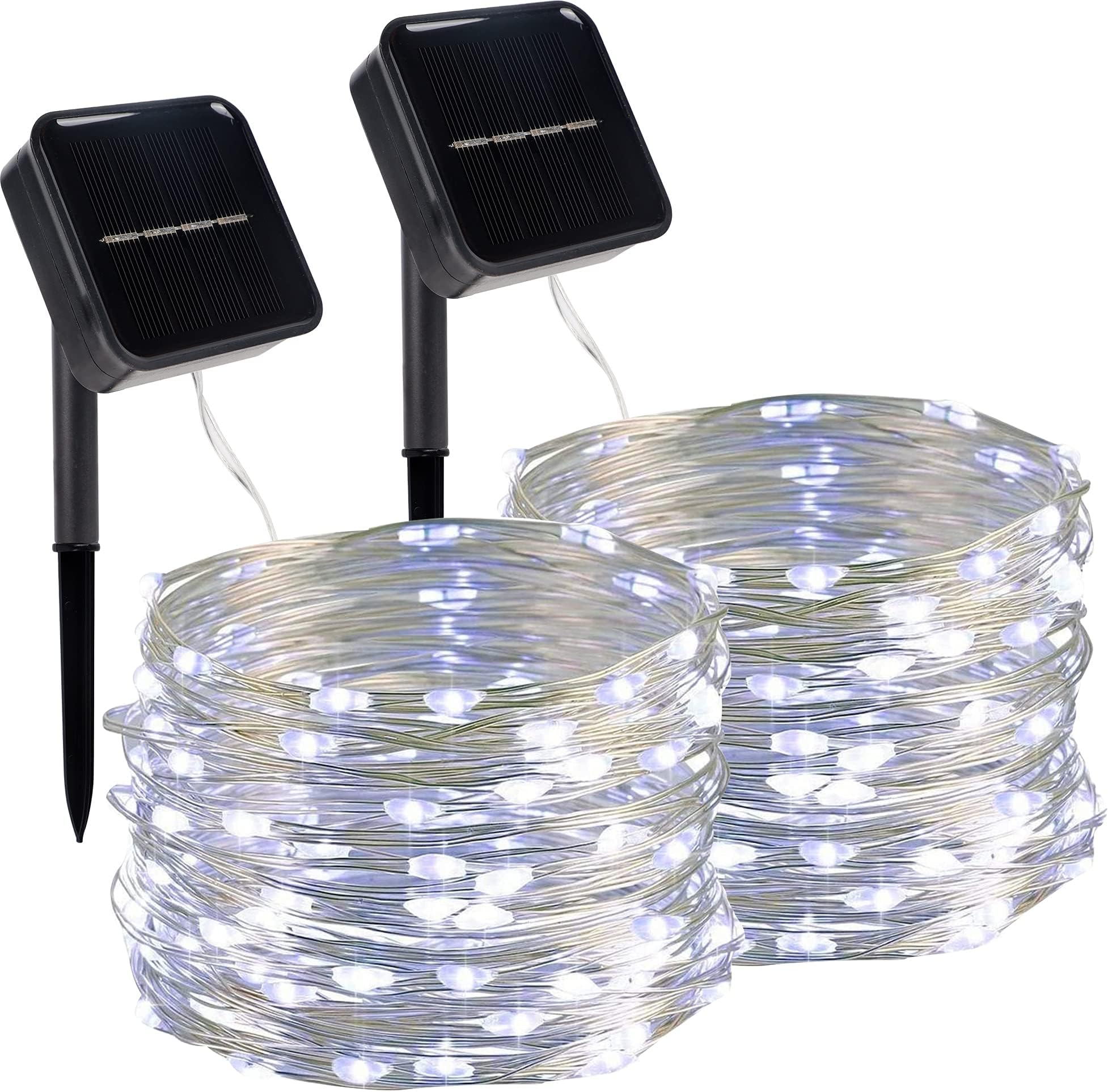 Twinkle Starle 2 Pack Outdoor Solar String Lights, Christmas Lights 33 FT 100 LED Solar Powered Decorative Fairy Lights with 8 Modes, Waterproof for Xmas Tree Patio Yard Wedding Party, White