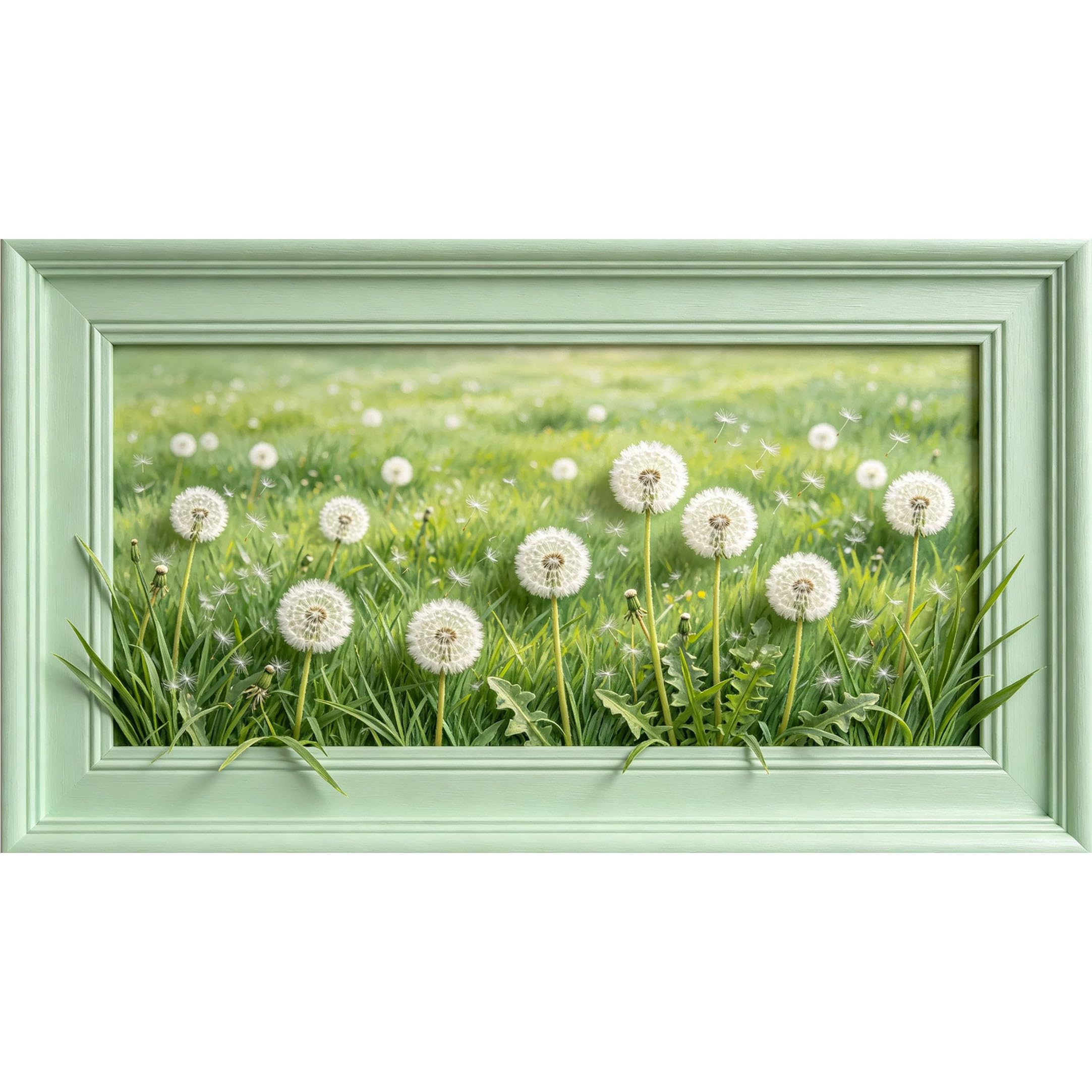 QZLITHOTIC 50×90cm3D Framed Wall Art， Botanical Dandelion Meadow Landscape Self?Adhesive Mural， Water?Activated Peel & Stick Fabric Decor Wall Decal for Bedroom Living Room