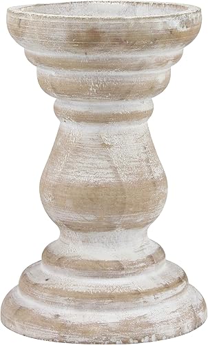 Stonebriar Portavelas de madera blanca antigua soporte de pilar vintage junto al mar para centro de mesa de comedor mesa de café repisa o cualquier