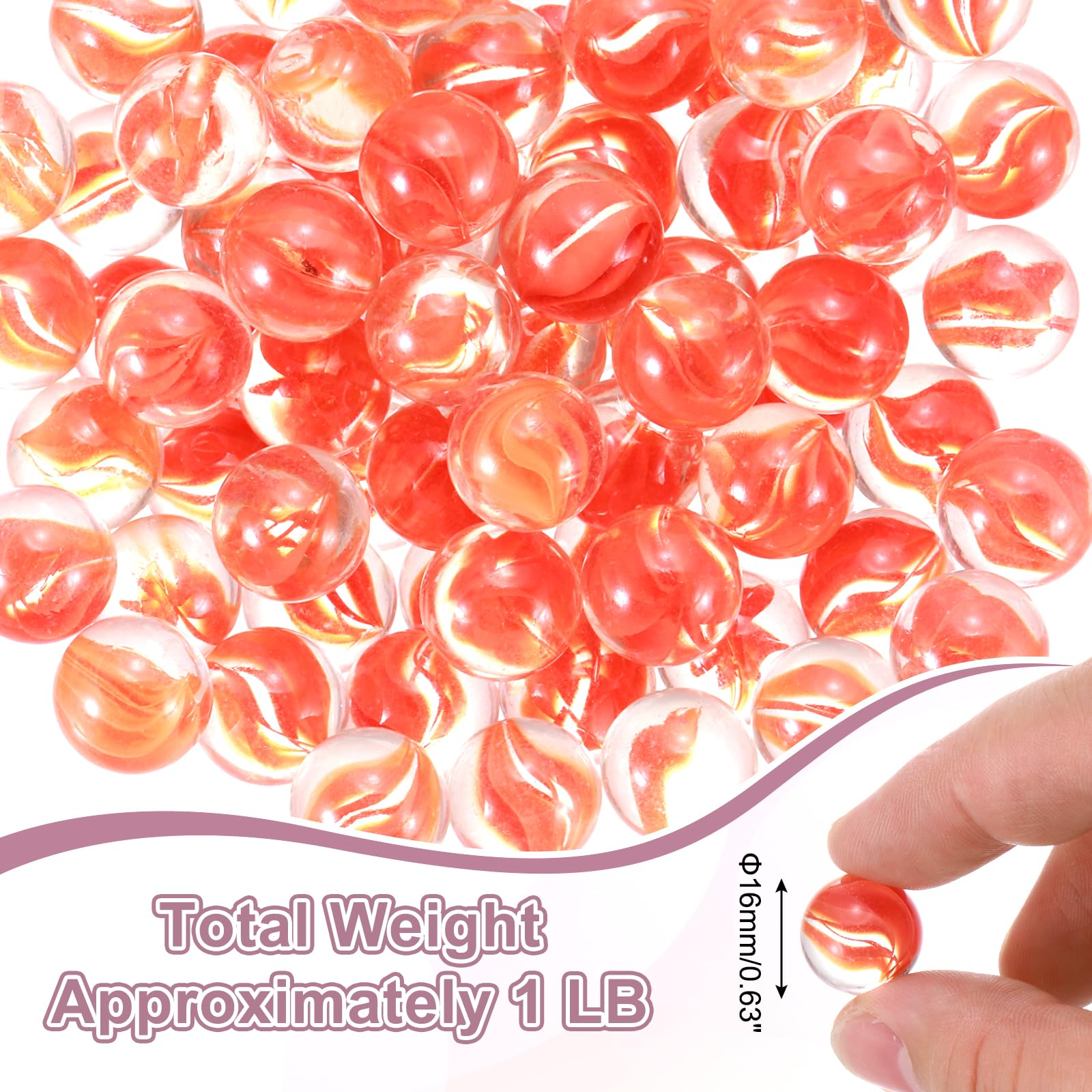 QUARKZMAN 1LB Biglie Vetro per Vasi, 0.63" Biglie Tonde per Riempimento Vasi Ad Arco Interno Perle Trasparenti all'Ingrosso per Decorazione Casa, Pietre Decorative per Fiori (Rosso)