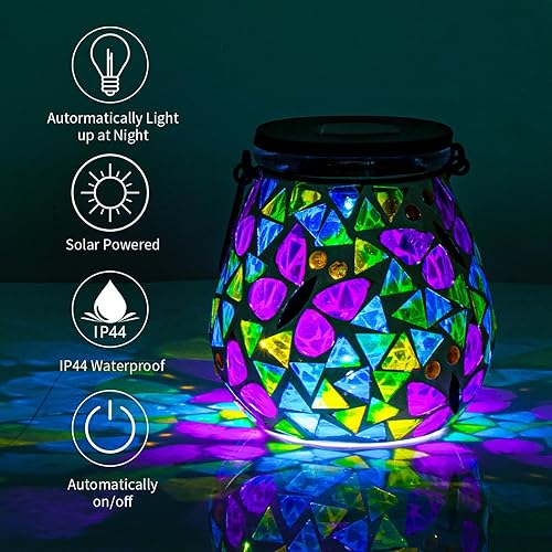 Miniatura 2 de Afirst - Faroles solares de mosaico  Luces colgantes de cristal con diseño de mariposa ahuecadas, impermeables, decorativas al aire libre para