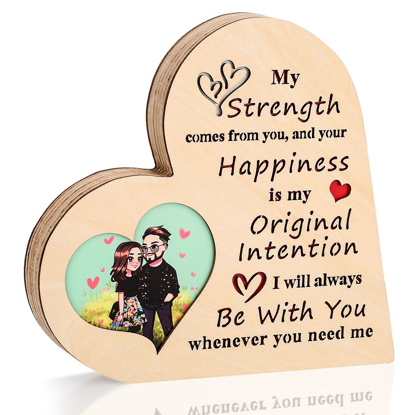 DRMFLE Inspirational Gifts, Personalised LED Heart-Shaped Bedside Lamp, Laser Cut, One Button Control, Wooden Engraved Night Light for Girlfriend, Fiancée, Wife, Birthday Gifts, Desktop Decorations